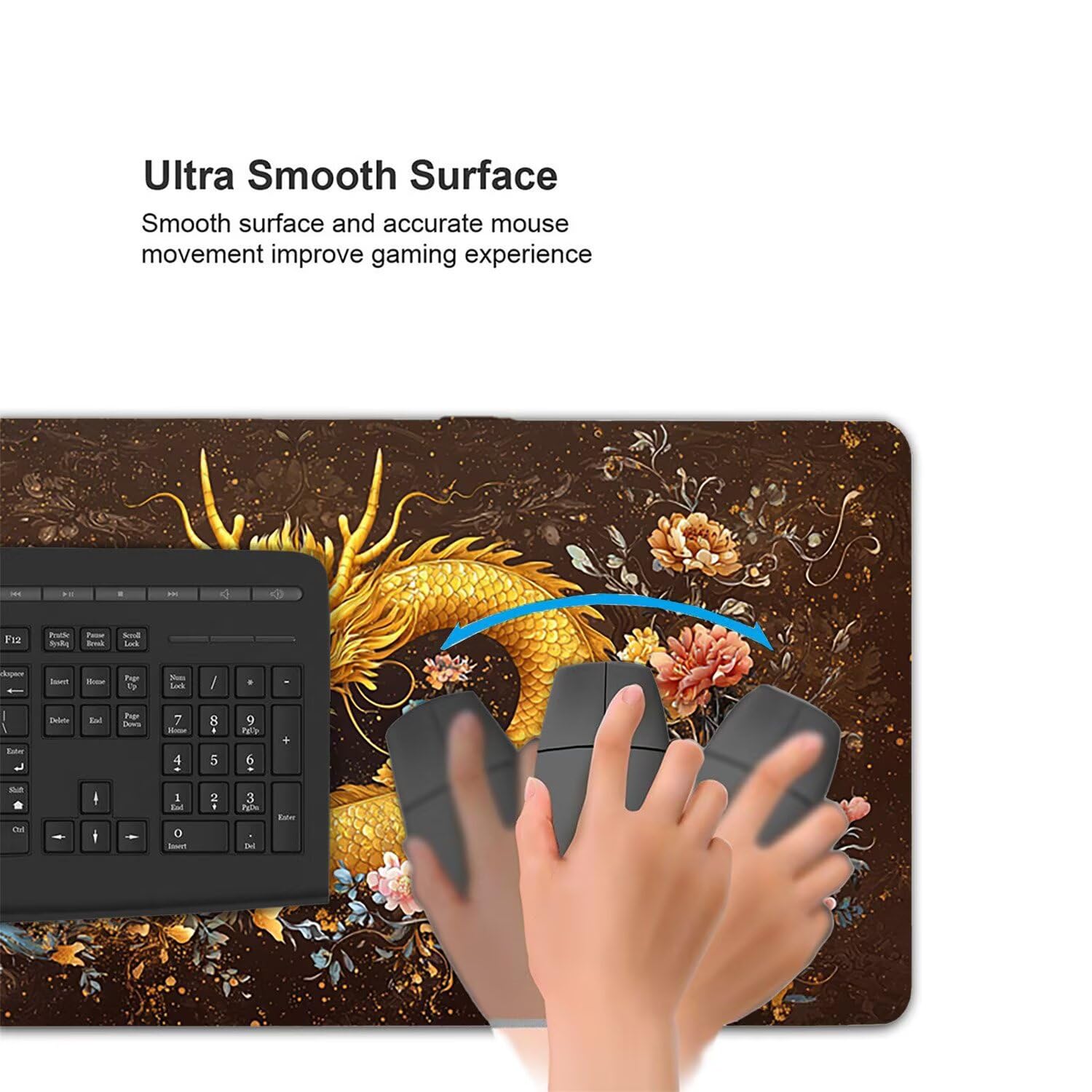 Podkładka pod mysz do gier XXL Mousepad 1600 x 800 mm, duża podkładka pod biurko z antypoślizgową gumową podstawą do gier, komputera, poprawia precyzję i szybkość (smok) X-539