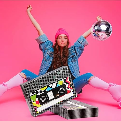 Miniatura 3 de Zhanmai 6 piezas de decoraciones de fiesta de los años 80 y 90, caja de recuerdos de fiesta de los años 80 y 90, cajas de regalo grandes de cassette