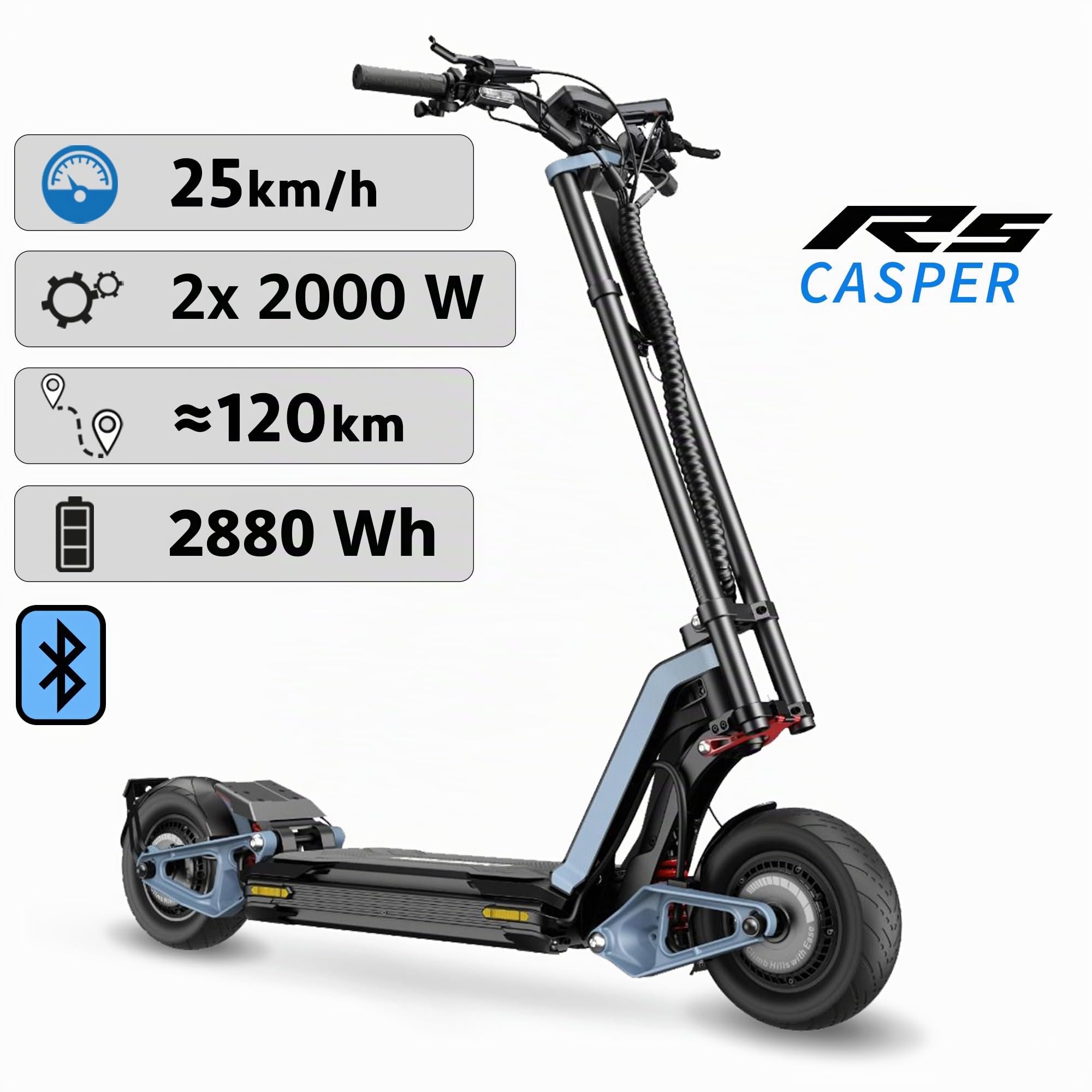 Trottinette électrique Inmotion RS Casper, Double Moteur 2000W, autonomie 120 kilomètres, Vitesse de 25km/h, Version spéciale limitée Exclusive