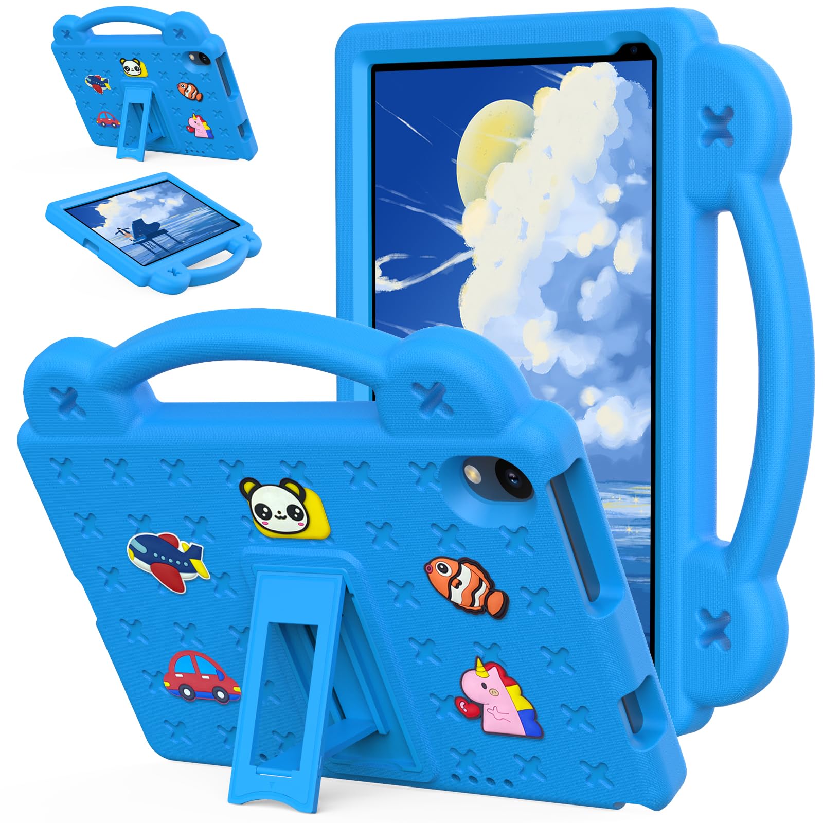 Tading Kids Case for Urao C107/Jeazans OC101/C107 Android 14 Tablet 10.1 Inch 2024, DIY Cartoon EVA Foam Protective Handle Stand Cover for Urao 10.1