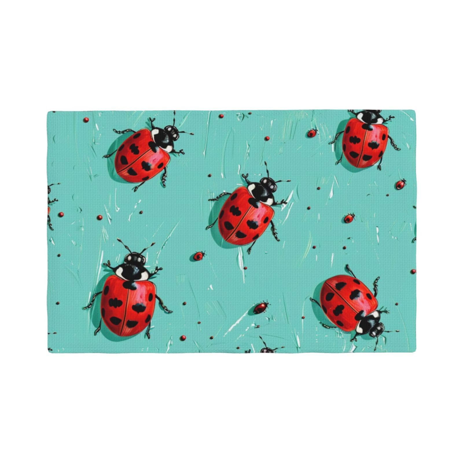 Red Ladybugs On A Blue Background Print Placemats Set, Heat Resistant Washable Placemat 12x18in Table Mats for Party Kitchen Dining Table Decoration Indoor Outdoor, Four Pieces