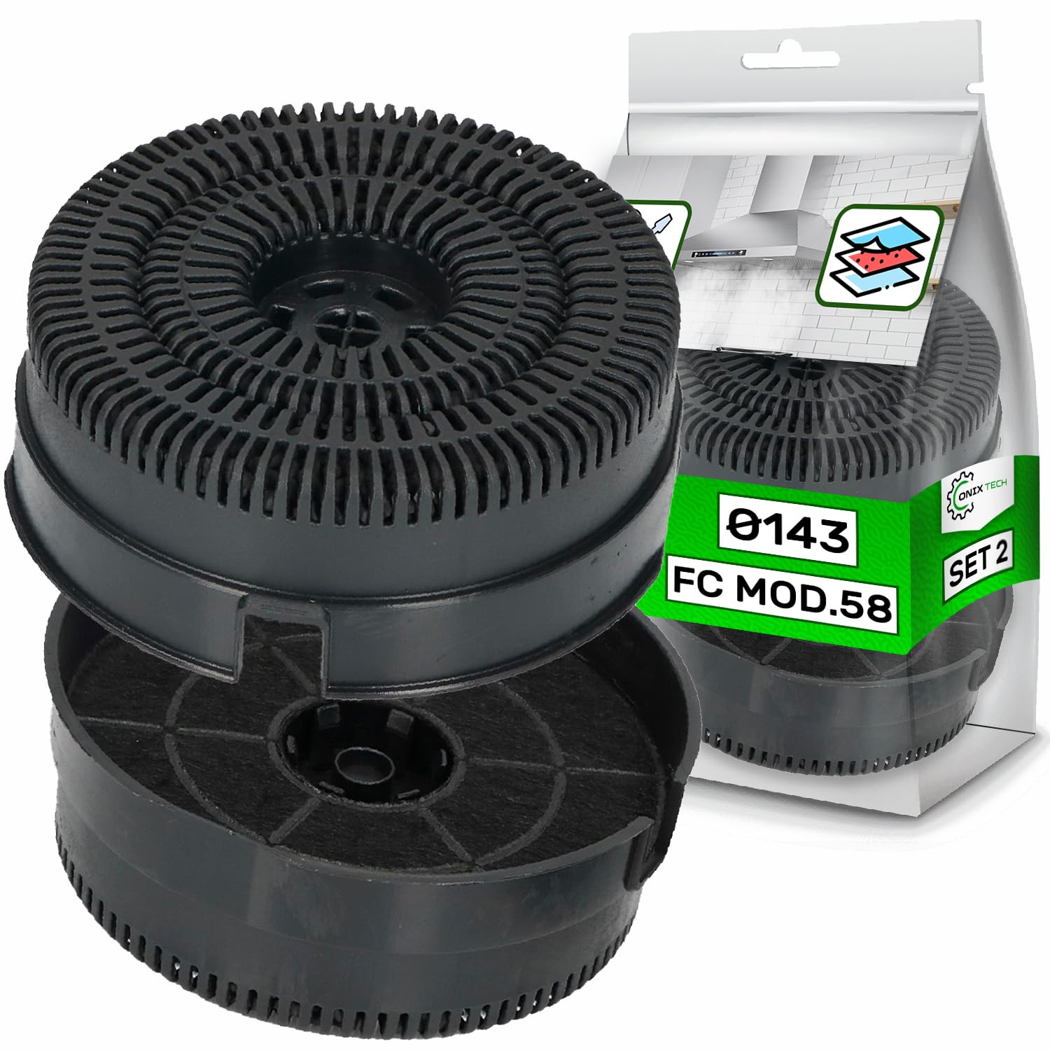 2x Aktivkohlefilter Für IKEA Dunstabzugshauben (Typ58 Model58) – Rund, 142mm Durchmesser