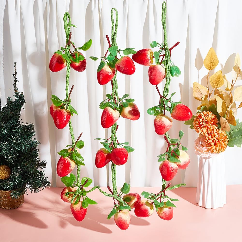 PH PandaHall 3 Pack Artificial Strawberry Vine 21 inch/Strand Hanging Strawberry Lifelike Artificial Fruits Plants Simulation for Valentine String Wedding Birthday Home Garden Festival Decor