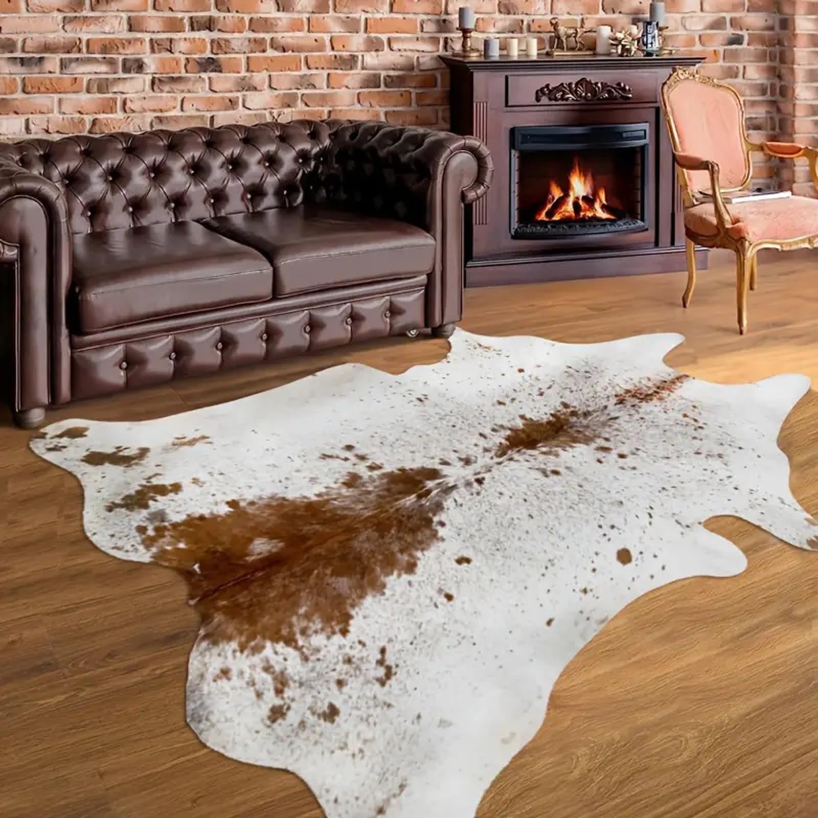 Kuhfell Teppich Kunstfell,Teppich Aus Rindsleder,Kunstfaser Teppich Rinderfell,Realistisches Aussehen,Modisch Und VerschleißFest,UnregelmäßIges Muster,Geeignet FüR Vor Den Kamin