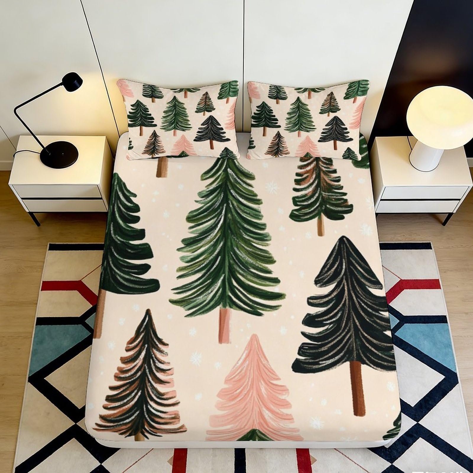 3D Printed Forest Pine Fitted Sheet Microfiber Breathable Evergreen Tree Mattress Cover for Bedroom Guest Room Decor 90x200x25cm
