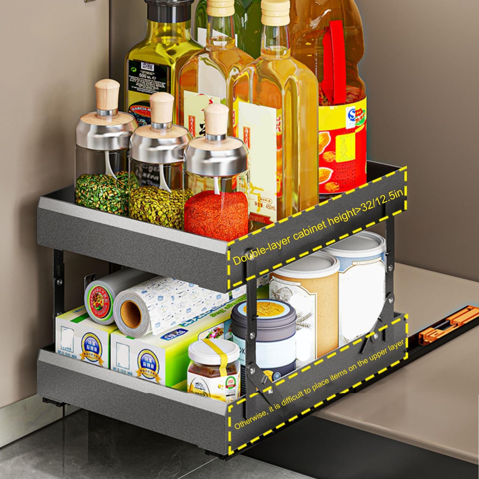 Ausziehbarer Unter Waschbecken Regal mit Klebefolie, Unterschrank-Organizer, Schiebeschubladen für Küche/Wohnzimmer/Badezimmer(Small)