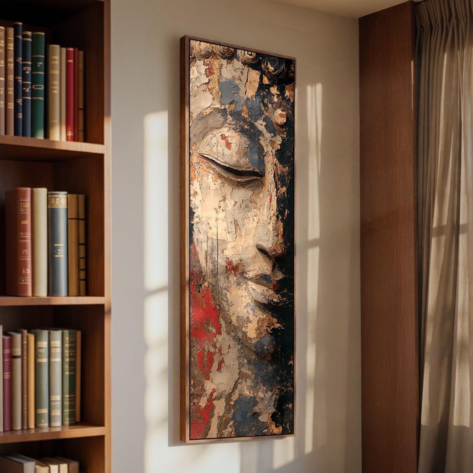 XBTYKPB Tall Narrow Buddha Paint. Large Modern Canvas Art, Vertical Spiritual Room Decor Scenery Landscape Nature Scene Painting(45x135cm/Frameless)