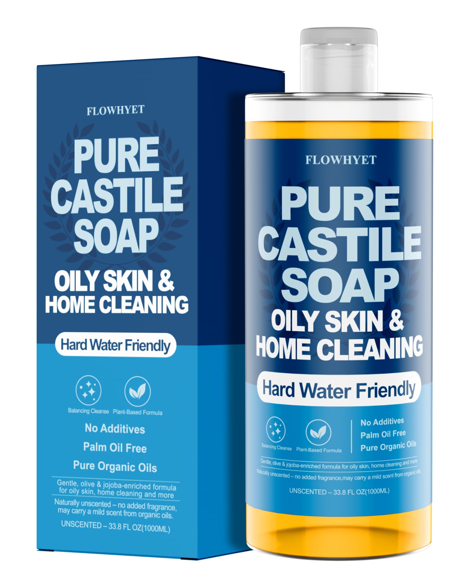 Pure Castile Soap Liquid Unscented 33 8 fl oz Organic Body Wash Bath Soap Castile Liquid Hard Water