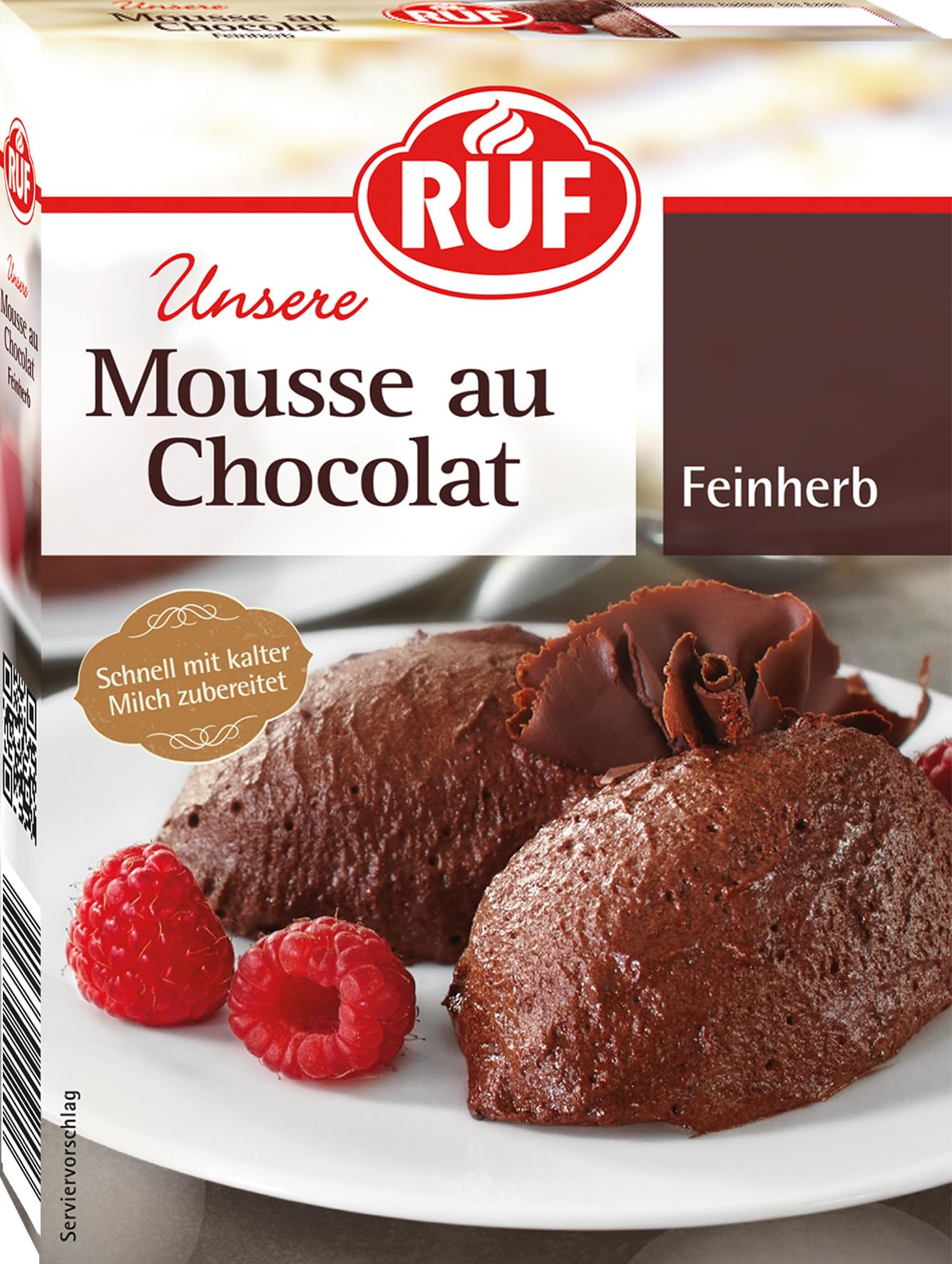 RUF Mousse au Chocolat Feinherb, dunkle Schoko-Mousse mit 34% Kakaoanteil, französisches Dessert, portionierbar, glutenfrei