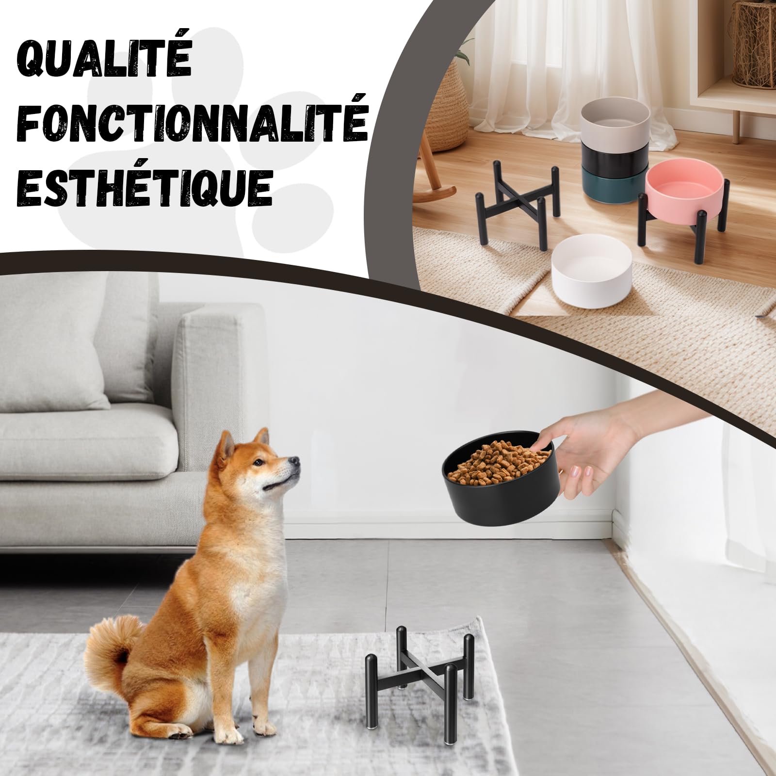 Gamelle pour Chien Surélevée en Céramique - Gamelle en Hauteur avec Support en Acier Inoxydable - Bol pour Petits et Moyens Chiens - 850 ML - Rose