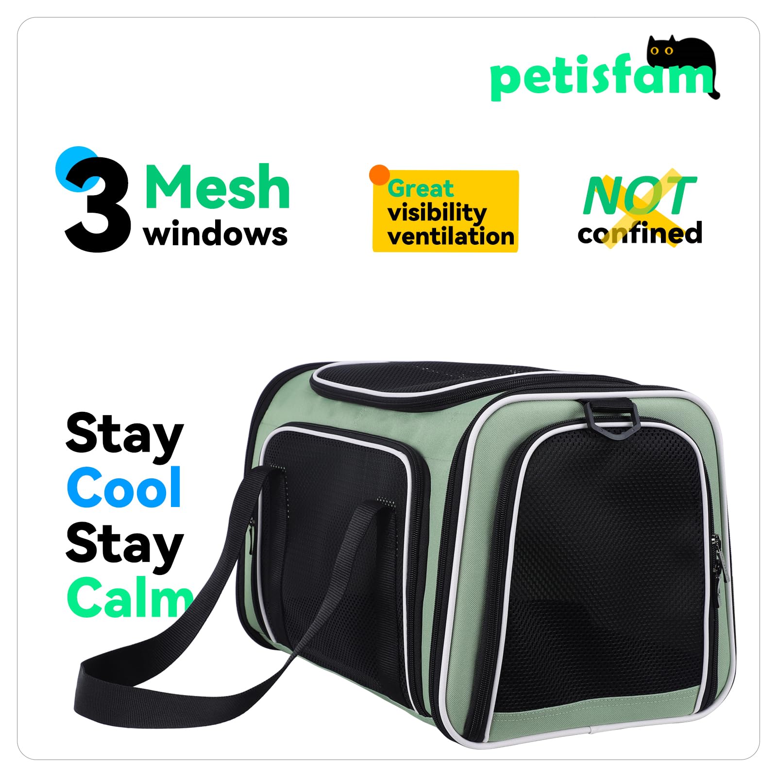 petisfam Top Load Cat Carrier for Medium Cats and Small Dogs with Washable Cozy Bed, 3 Doors and Shoulder Strap. Easy to get cat in, Easy Storage, Lightweight, Airline Approved - image 4