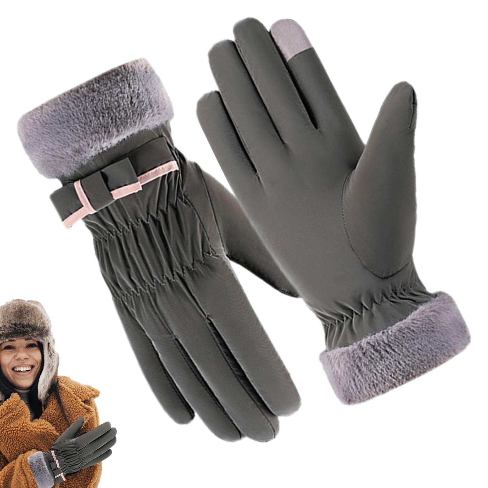 Gants De Ski Femme – Imperméables, Coupe-vent, Thermiques – Écran Tactile – Antidérapants – Gris