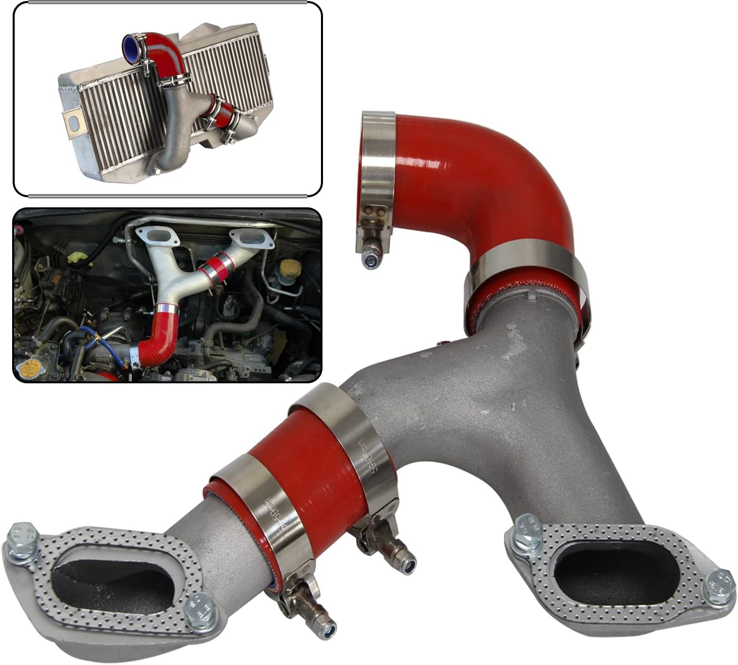 TMIC Top Mount Intercooler Y Pipe Kit for 02-07 Subaru Impreza WRX STI GD/GG (sliver-red)