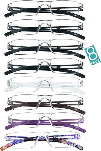 VisionGlobal 8 pares de anteojos de lectura, anteojos con filtro de luz azul, anteojos de lectura para computadora para mujeres y hombres, marco de