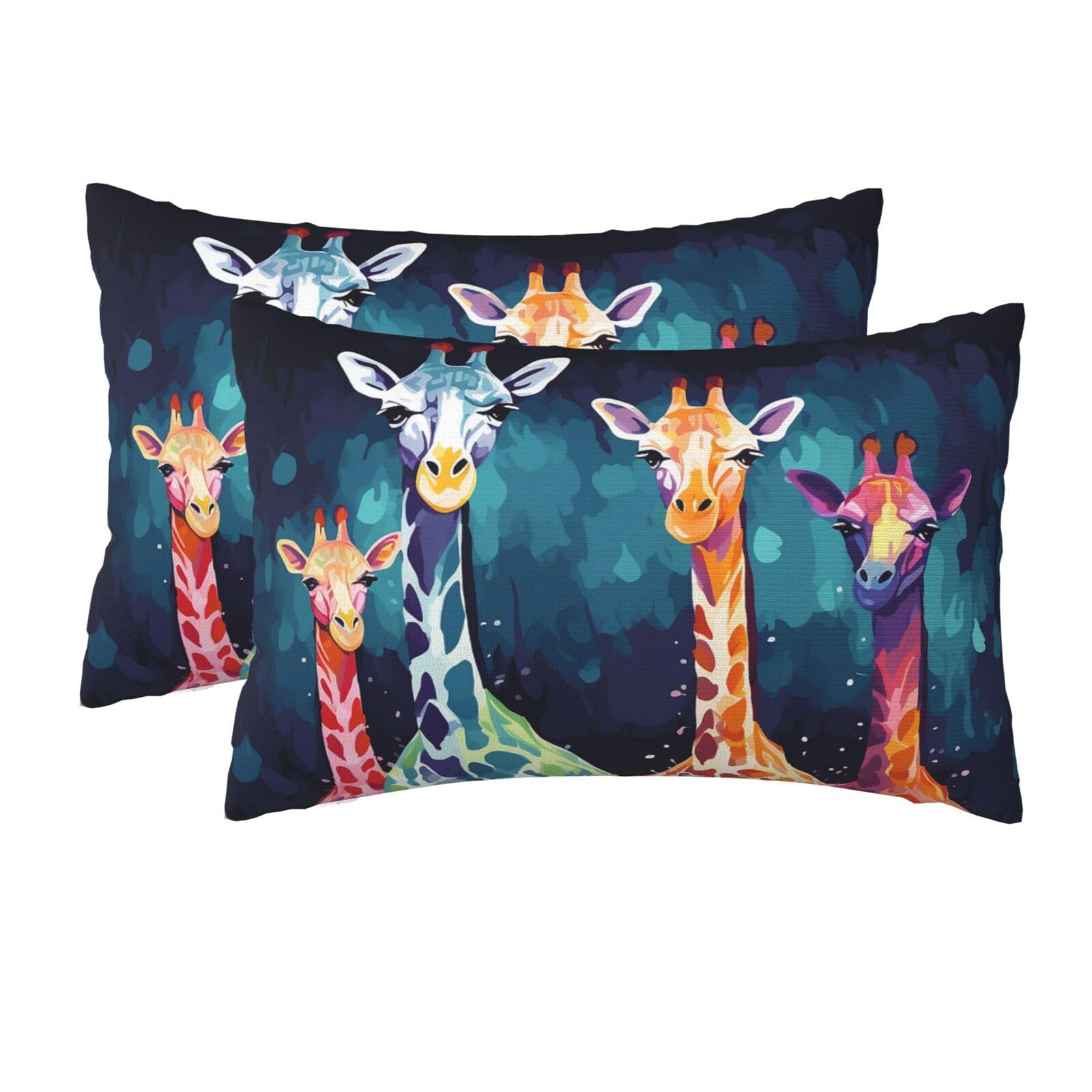 2 Pack Queen Pillow Cases with Hidden Zipper, Soft Breathable Pillow Covers for Hair and Skin, Colorful Giraffe Fans Lovers Pillowcases 20"x30" Bed Pillow Protectors Cover for Sleeping Gifts