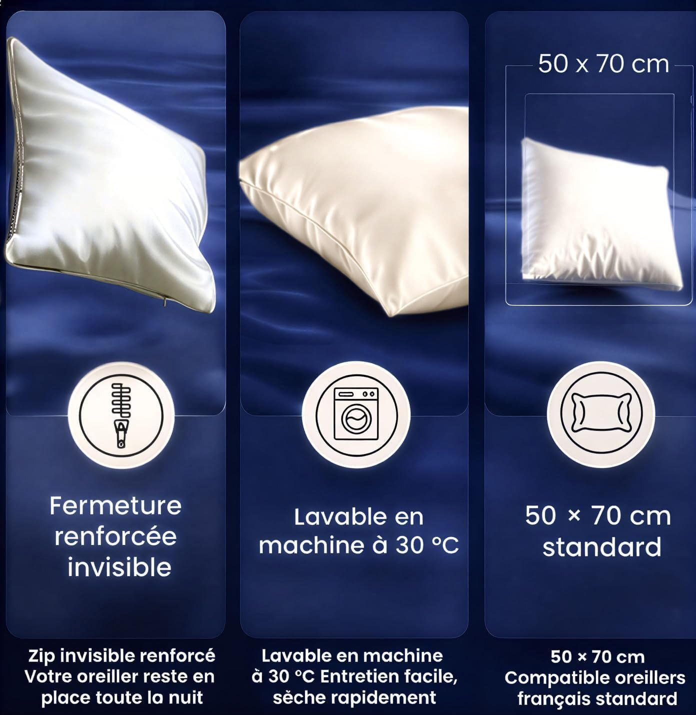Zenpur Taie d’Oreiller 100% Soie de Mûrier 50x70 cm - 22 Momme Grade 6A, pour la Beauté des Cheveux et de la Peau | Anti-Frisottis et Anti-Rides - Certifié GOTS & Oeko Tex (Ivoire)