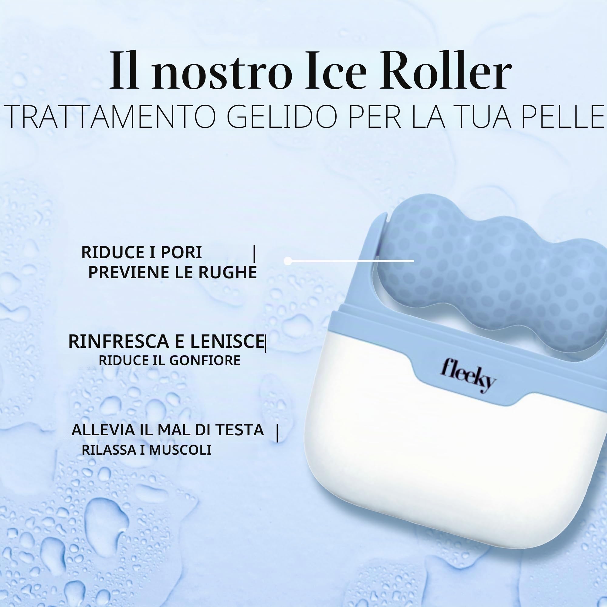 FLEEKY Ice Roller Face – Rullo per ghiaccio contro borse e rughe – Rullo per massaggio viso anti-invecchiamento, tonificazione del viso & Face Icing – Ideale per viaggiare