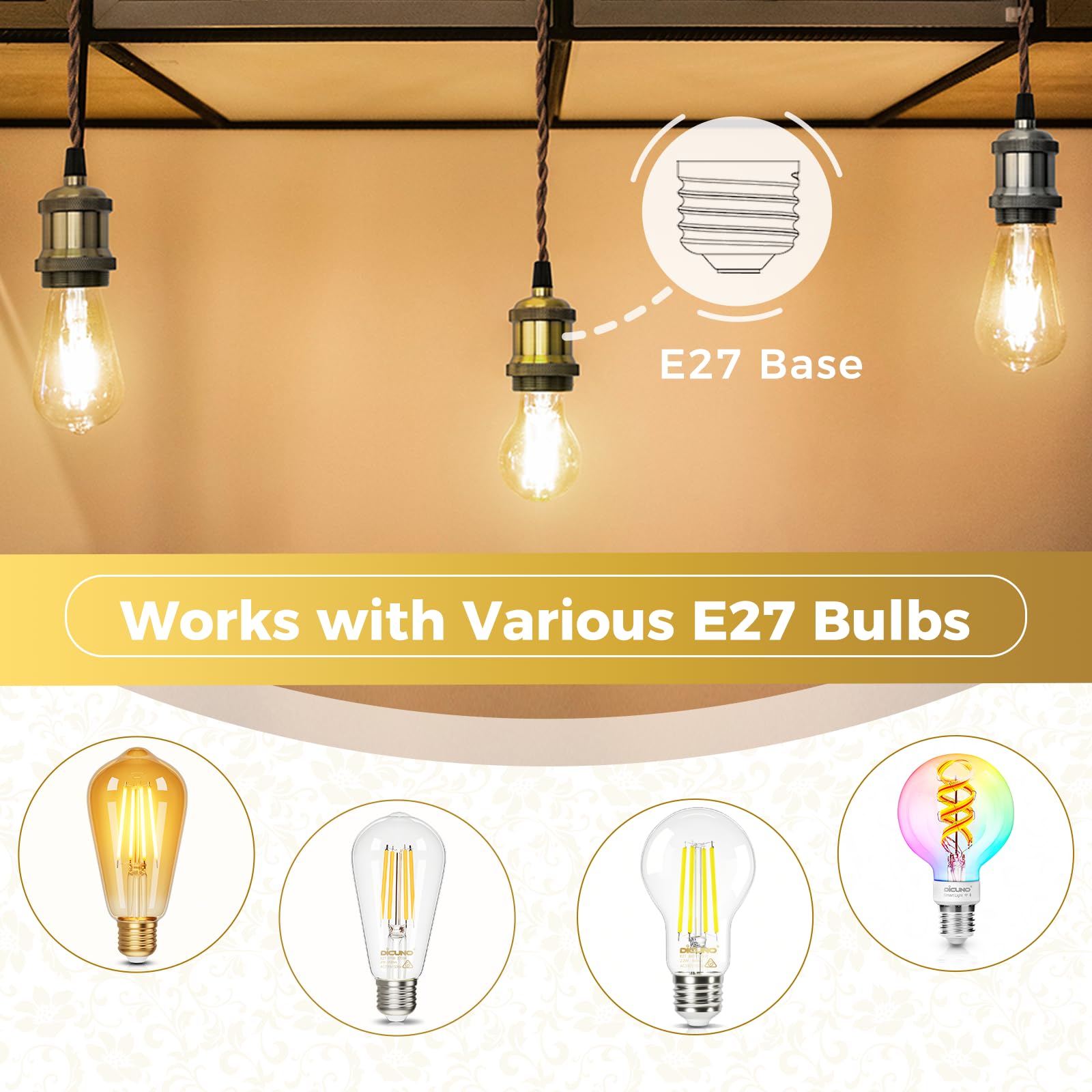 DiCUNO Vintage E27 douille de lampe, Edison retro suspension lampe, Solide céramique adaptateur, 4 Pièces or rose socket