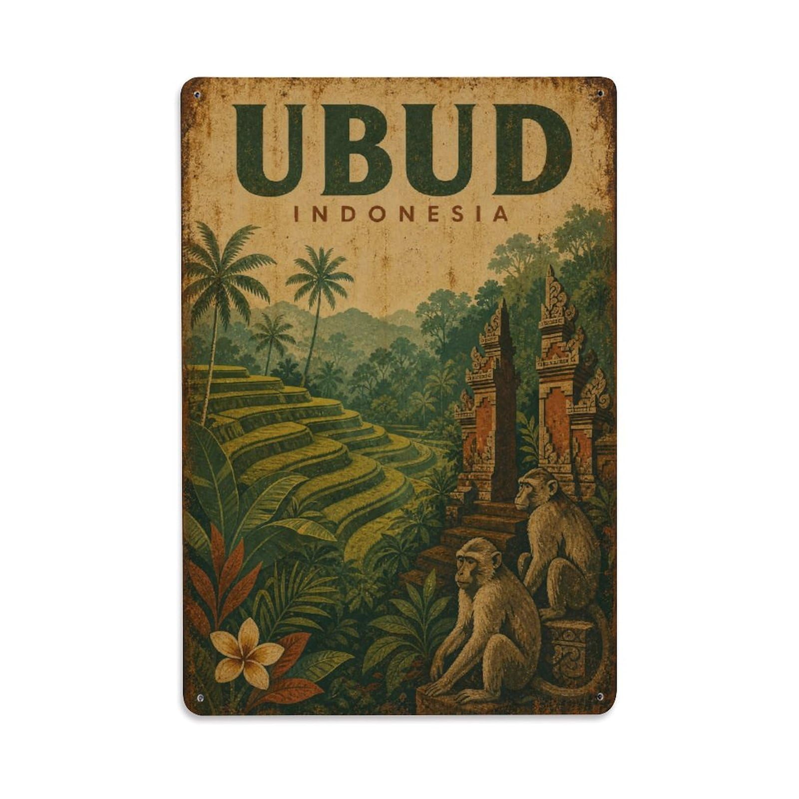 Metal Tin Sign Travel Vintage Indonesia Ubud