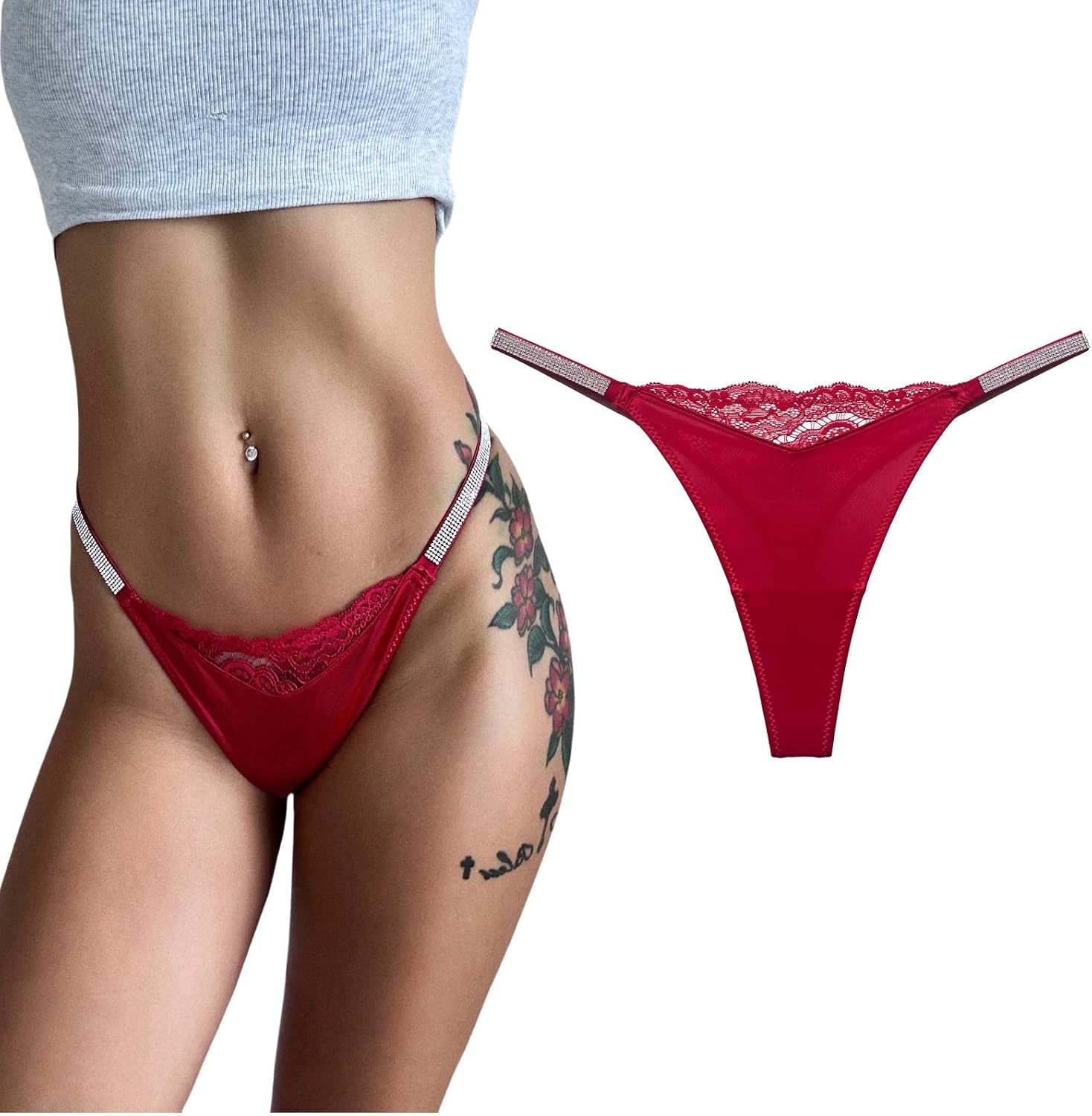 Lace Thongs for Women with Rhinestone Strap,Sexy Underwear,Seamless G-string,Breathable Panties - Image 2