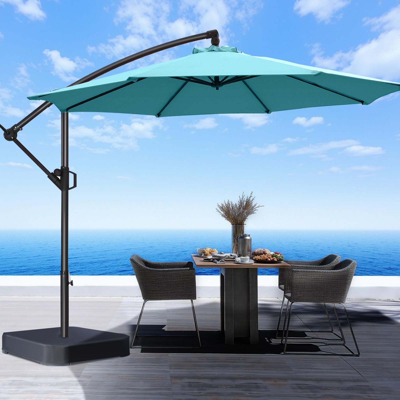 HOMSHADE 10ft Offset Patio Umbrella with Base Included, Cantilever Offset Hanging Patio Outdoor Market Umbrella UPF50+ UV Protection with Easy Tilt and Crank for Pool Deck and Garden(Light Blue)