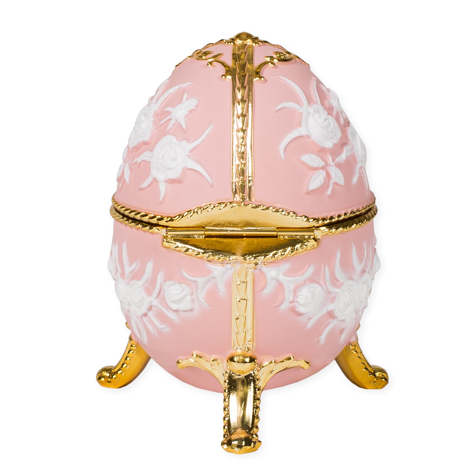Home Matte Pink Filigree Faberge Egg Shaped Metal Musical Figurine