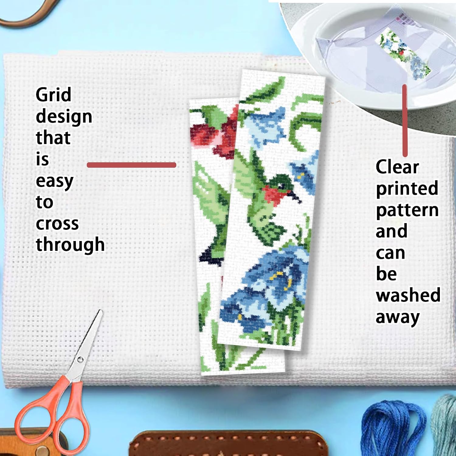 FREEBLOSS 6 Set Cross Stitch Bookmark Kit 11CT DIY Cross Stitch Kits Hummingbirds Pattern Stamped Embroidery Kit with Instructions Bookmark Making Set for Adult Beginners 8x2.4inch