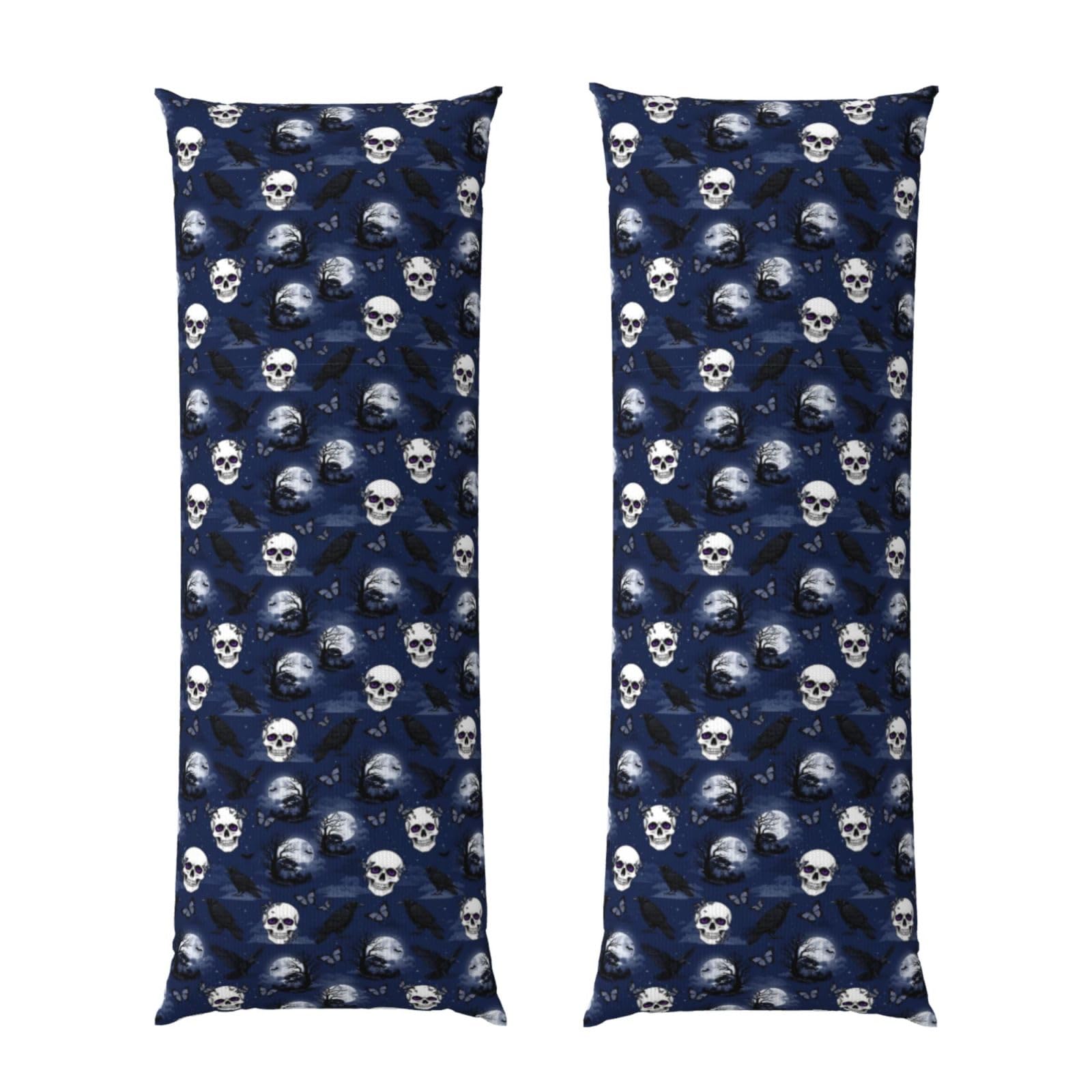 Body Pillowcase 20x60 Halloween Full Moon Raven Goth Skulls, Cozy Plush Velvet Pillow Cover with Hidden Zipper, Soft Cushion Case for Bedroom Sofa Home Decor