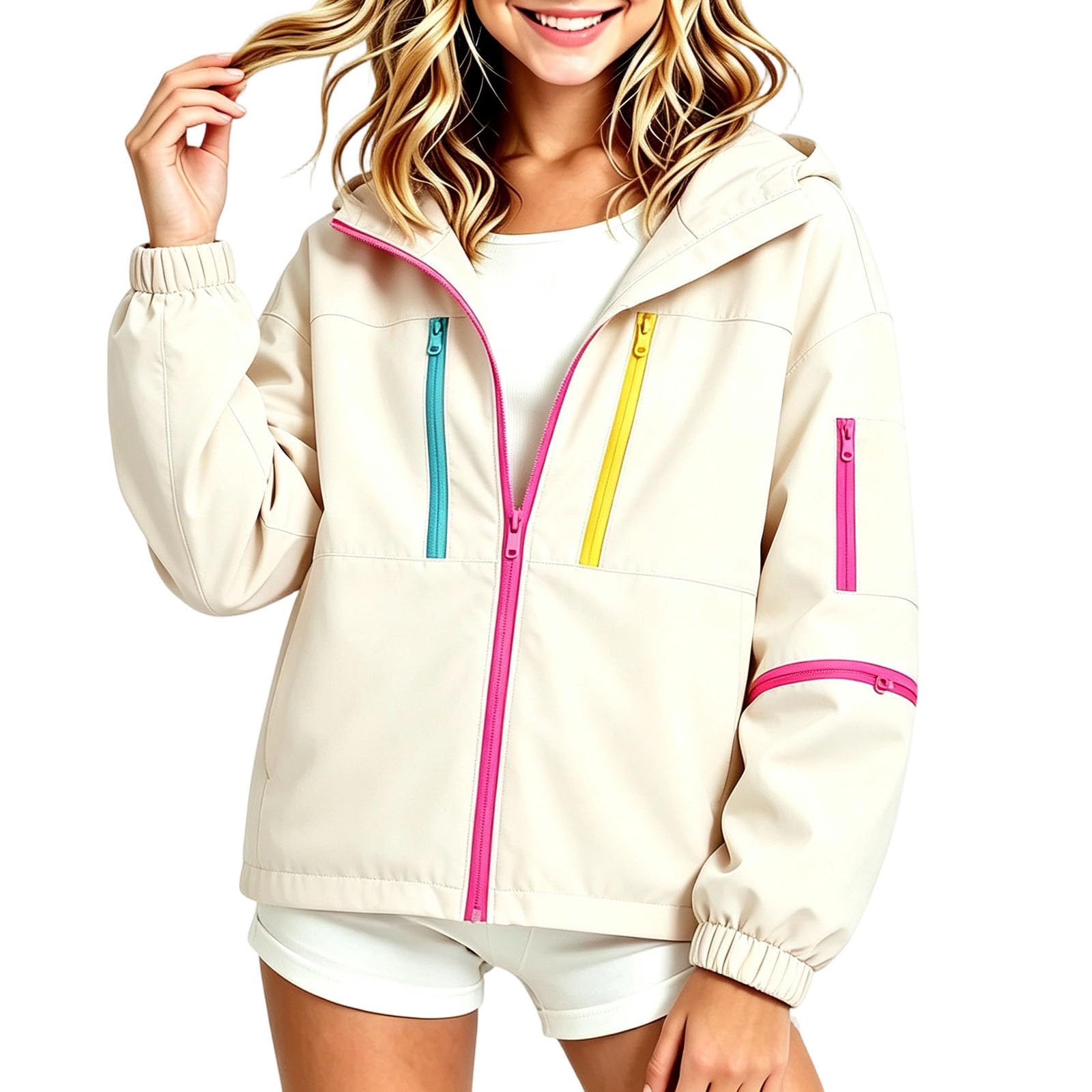 Giacca Con Cappuccio E Zip Bambina Maniche Lunghe Giacche Ragazza Antivento