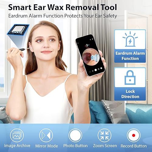 Miniatura 5 de FINSOFT Cámara con herramienta de eliminación de cera de oído, limpiador de oídos con cámara, kit de limpieza de eliminación de cera de oídos con