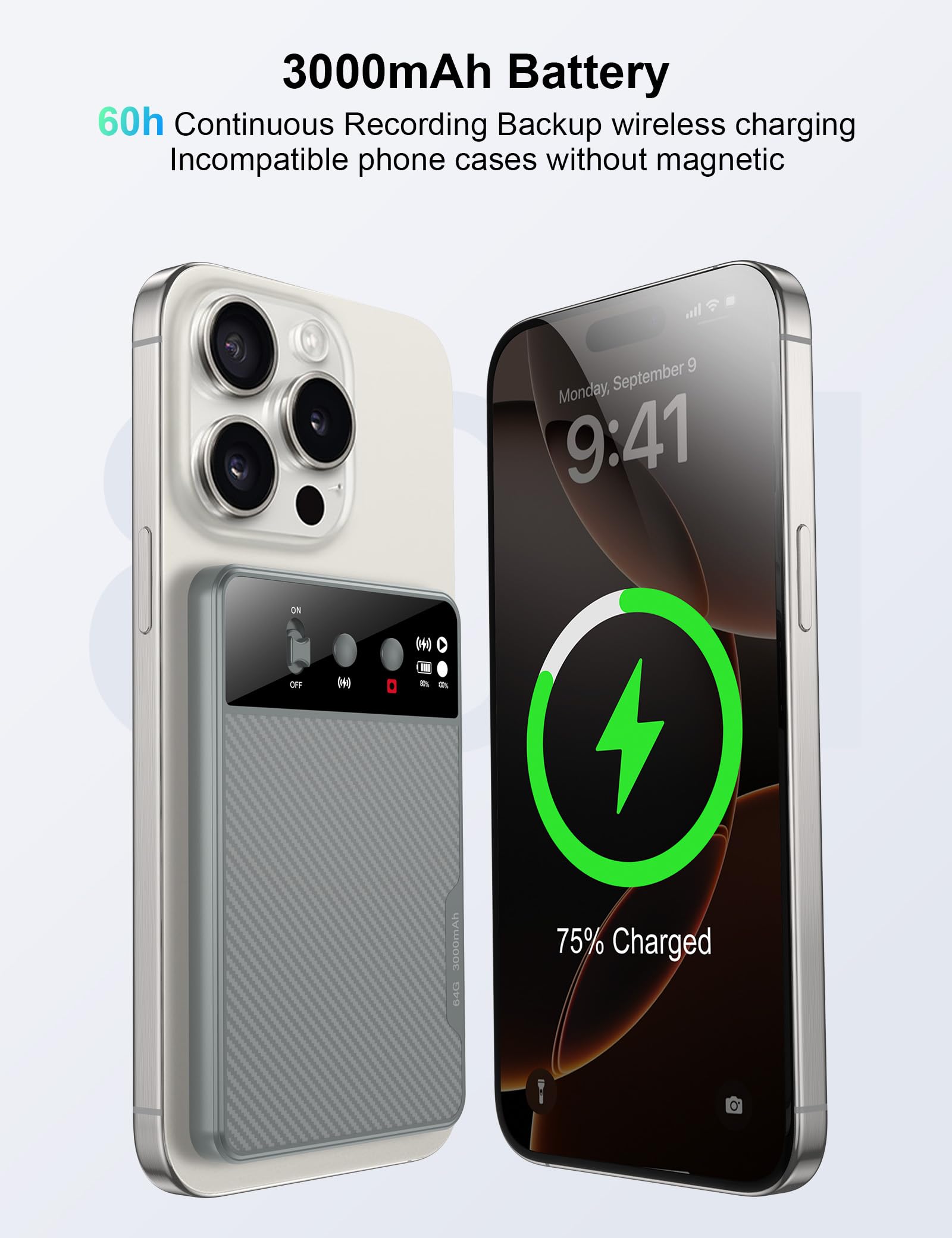 Registratore Vocale AI, Trascrizione e Riepilogo Accurate, Registratore Supportato da ChatGPT, 64 GB di Memoria, 107 Lingue, Magnetismo Potente,Voice Recorder One-Touch per Riunioni/Chiamate