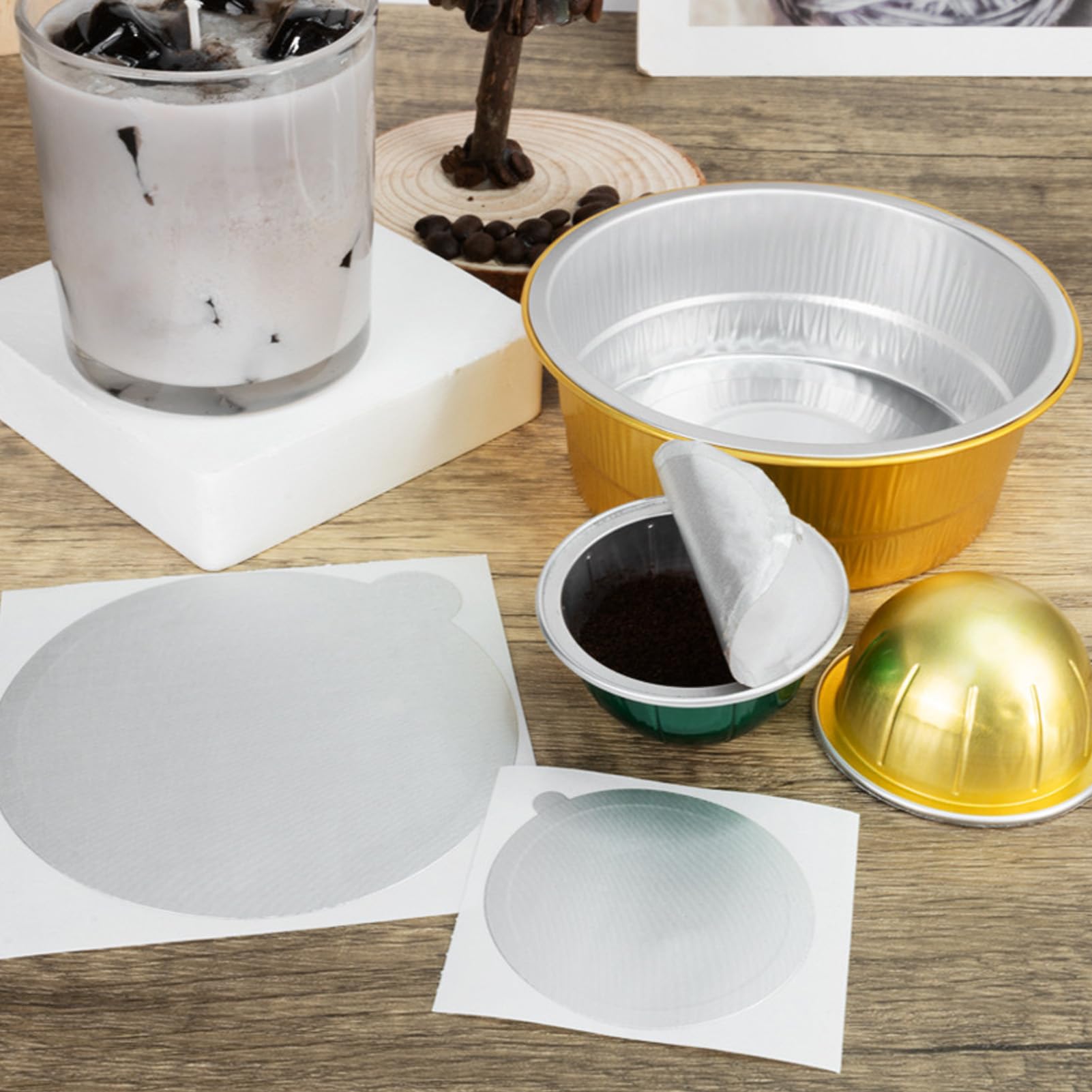 Jiawu Tapa de Aluminio de100 PCS, Calcomanías, Cápsulas de café, Calcomanías de Aluminio para Reutilizar las Cápsulas de Espressos (100MM)