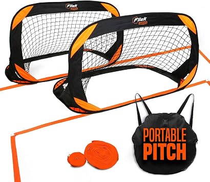 Flick Urban Pitch Pack | Portable Football Pitch Includes 2 x Compact Pop-Up Goals, Pitch Marker and Backpack