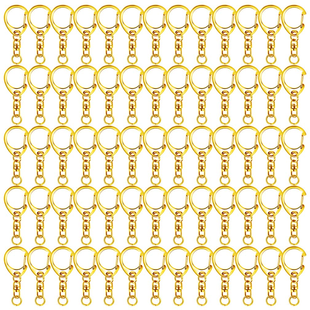 Roctee120 Pcs Key Chain Clip D Snap Hook Split Metal Keychain with Chain, Keychain Parts Hardware with Open Jump Ring and Connector, DIY Crafts Key Ring (Gold)