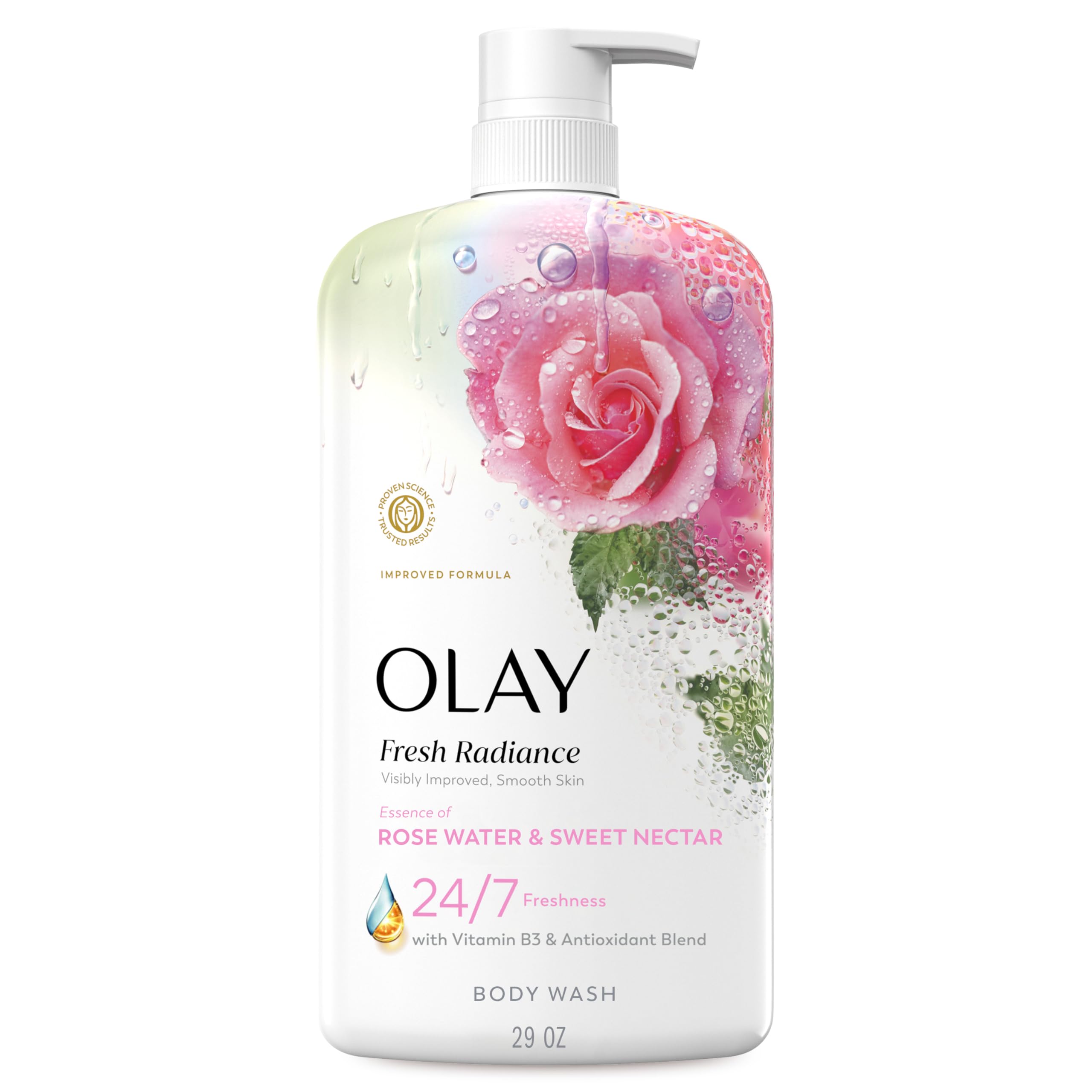Olay Body Wash for Women Fresh Radiance 24 7 Skin-Loving Freshness Visibly Radiant Plant Based Cleansers Vitamin B3