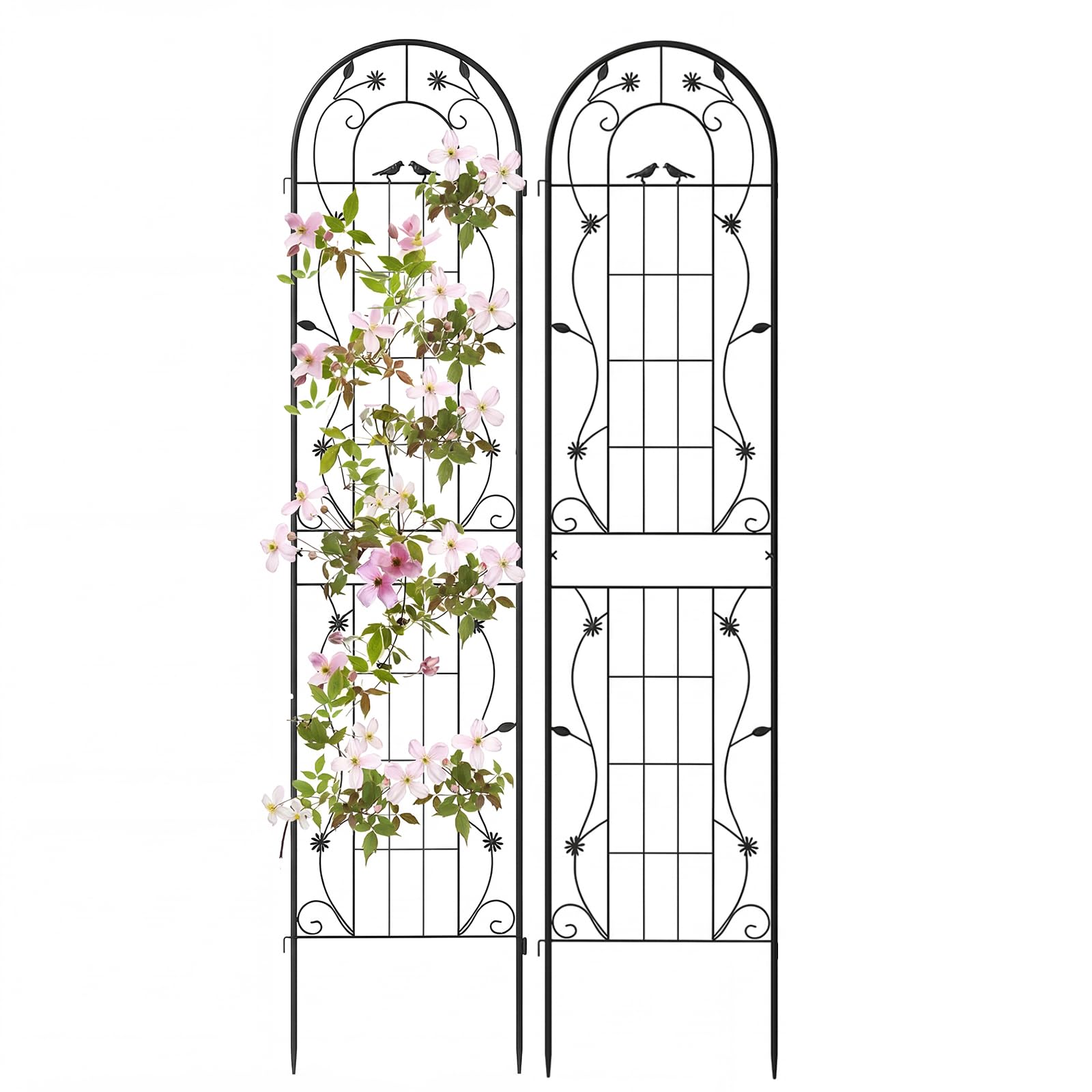 TANGZON 2/4 Pack Metal Garden Trellis, 180/220x50 cm Wire Lattice Panel for Support, 2-in-1 Retro Style Cucumber Trellis, Decorative Plant Support Stand for Rose Ivy (Only Black, 220x50 cm, 2) — image 1