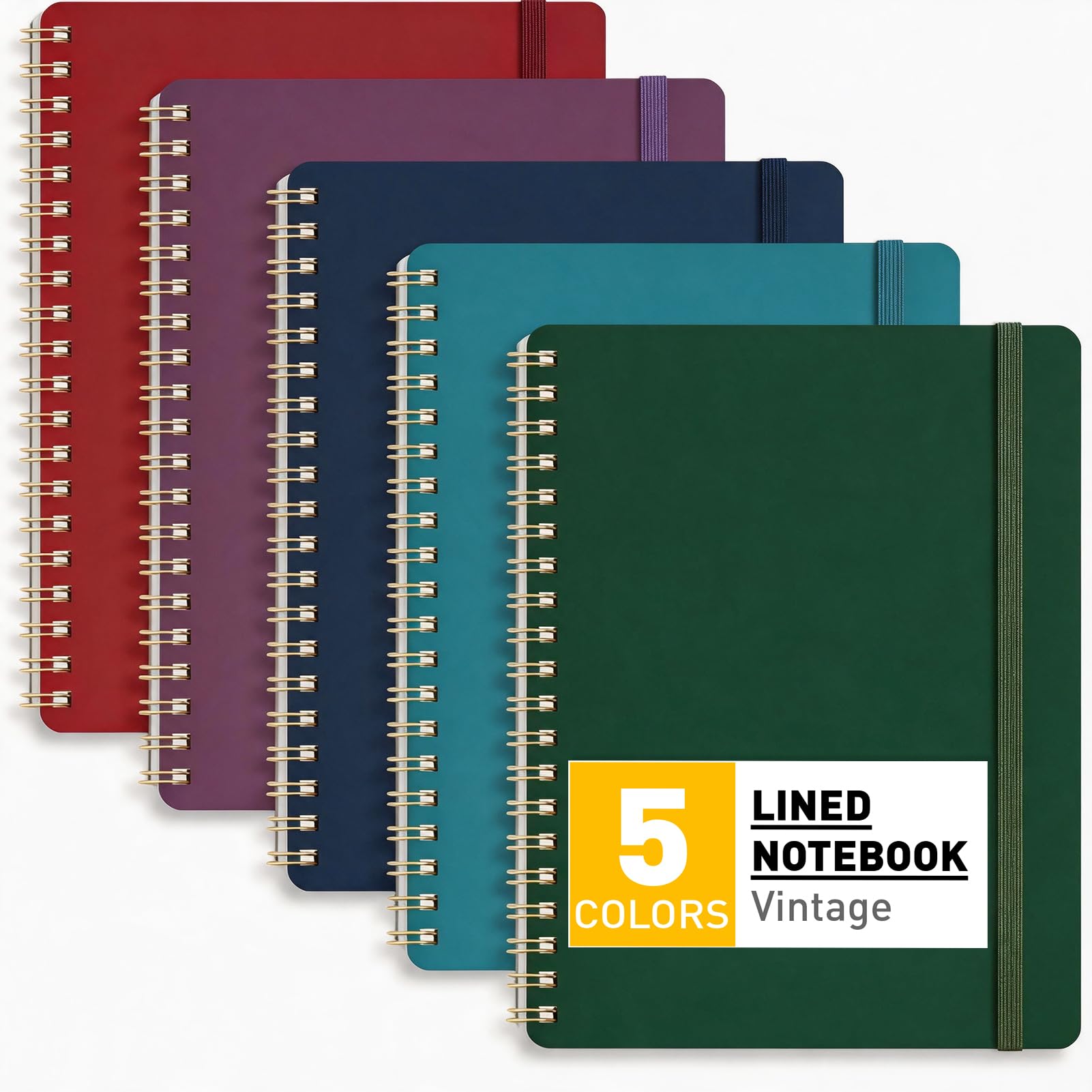 PYNEX 5 Pack Small Lined Spiral Notebook, Writing Book Journals for Women, 350 Sheets, 7mm Feint Ruled 80gsm Thick Paper, Portable Writing 5โณร 8โณ - Vintage 1