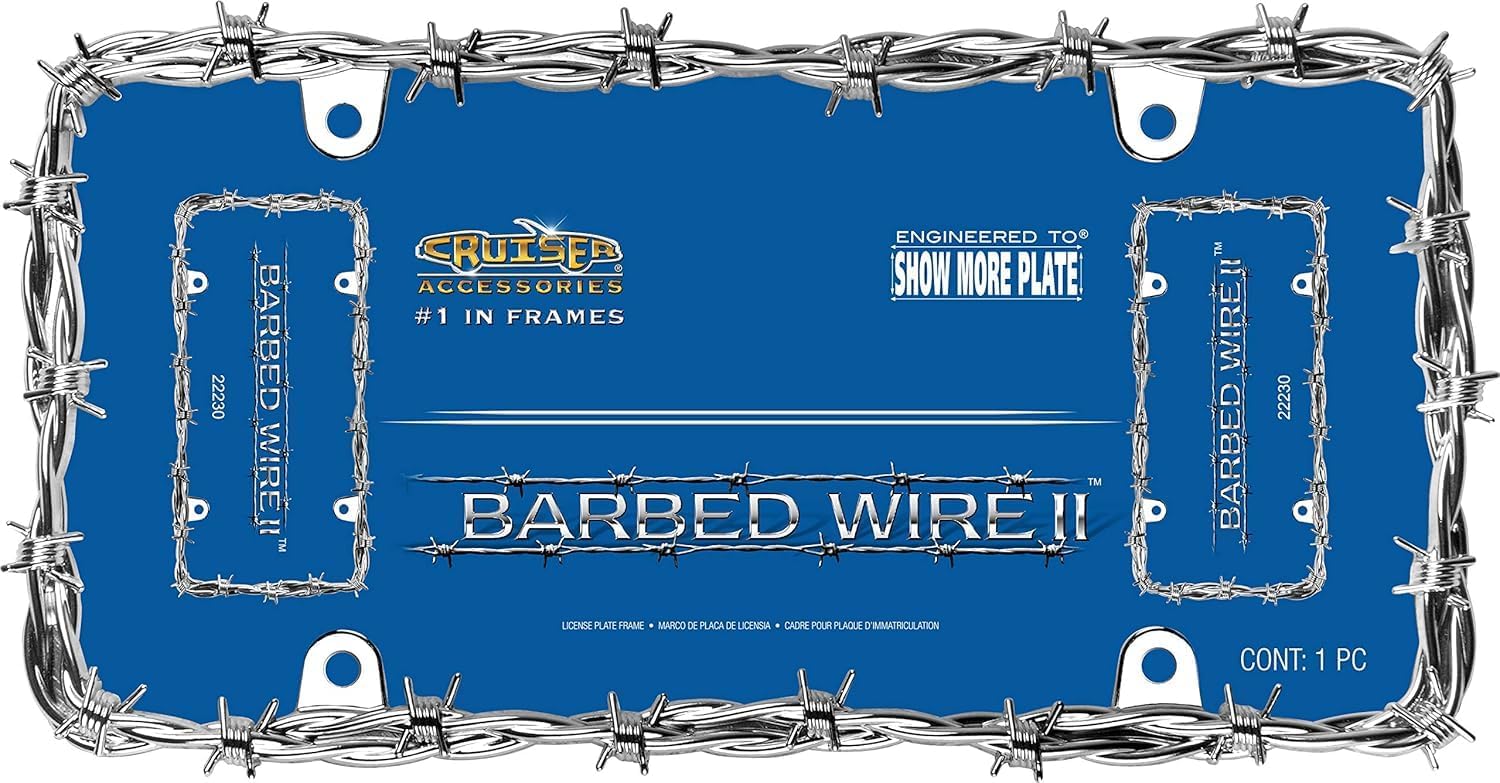 Cruiser Accessories 22230 Barbed Wire II License Plate Frame, Chrome, 1 Frame