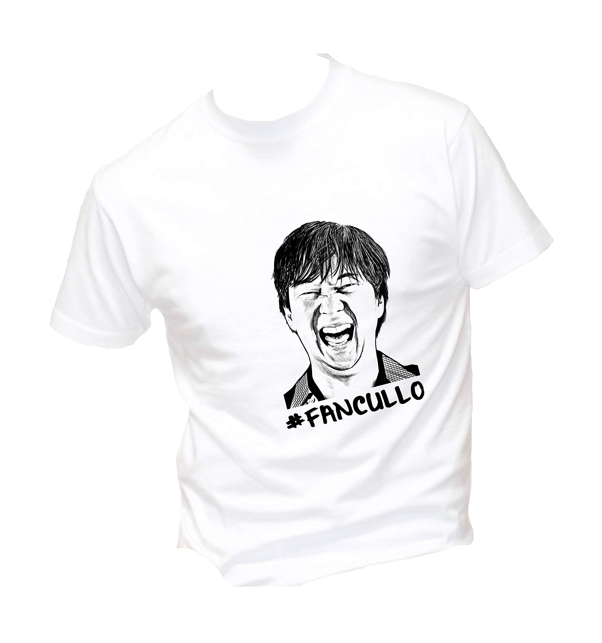 T-Shirt Uomo Social Crazy #FANCULLO - Cotone Basic Super Vestibilità, Bianca, Made In Italy, Divertente Humor