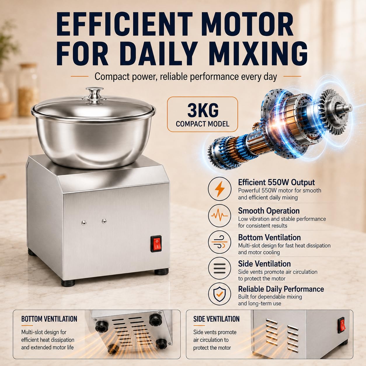 Mixer Spirale Elettrico per Impasto Panetteria Pizzeria 3KG