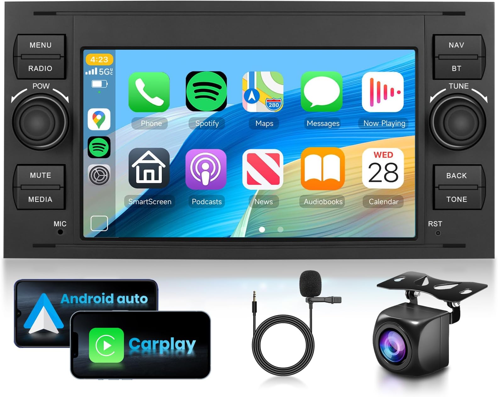 for Ford Transit 05-16/Ford Focus 05-08/Ford Fusion 05-11/Ford Fiesta 05-17 Connect 【2+64G】 Wireless Carplay/Android Auto,Android 7" IPS DSP GPS WiFi BT FM/RDS Mirror Link SWC Backup Camera