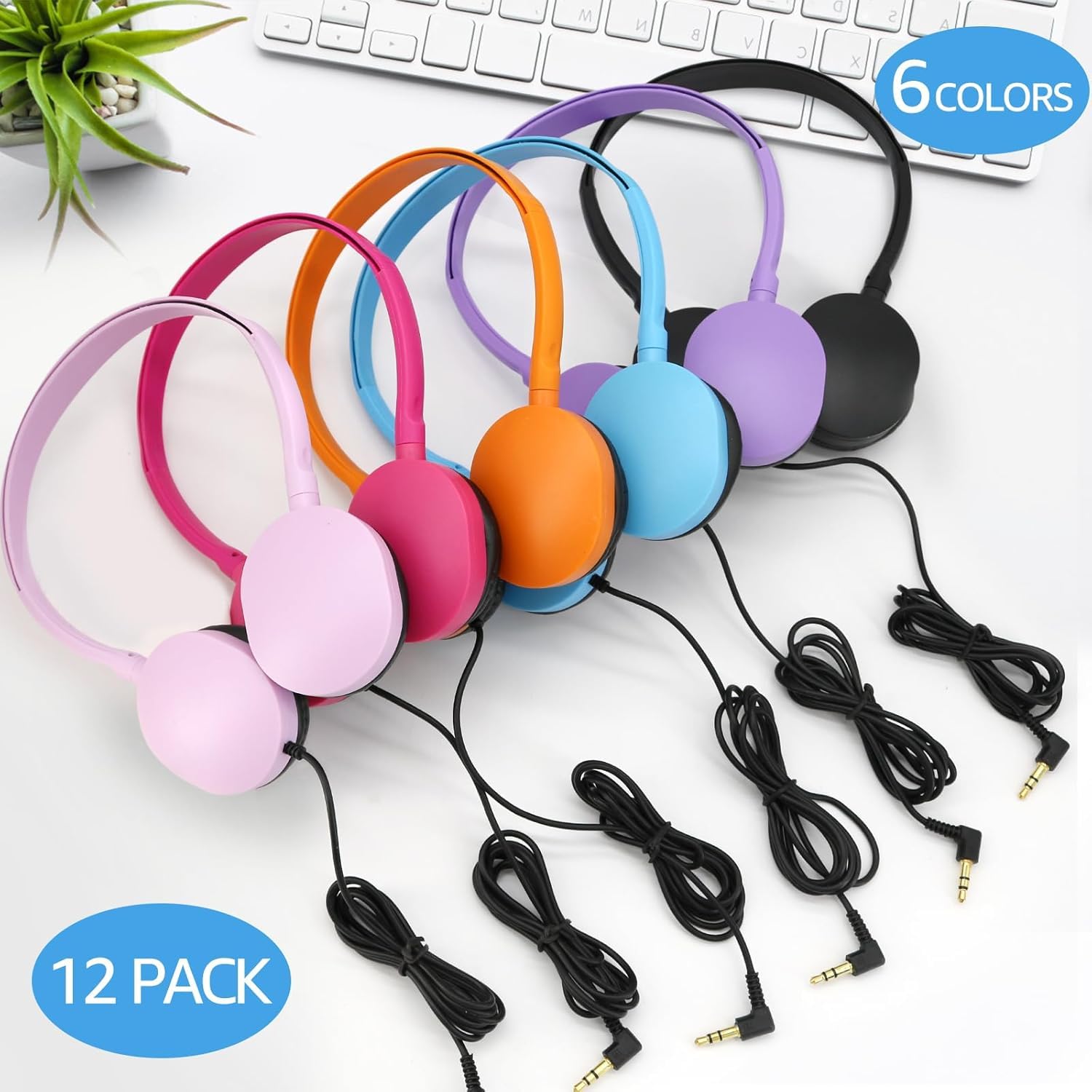 Confezione da 30 cuffie per bambini per la scuola, multicolore, cablate per bambini in classe, regolabili, con jack da 3,5 mm, per scuola, biblioteca, studenti, bambini, adolescenti e adulti