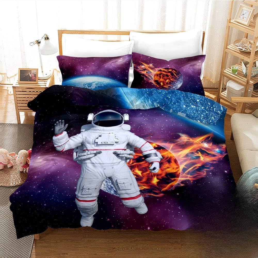 Parure de lit hypoallergénique contre les allergies housse de couette 3D espace 200x200cm doux