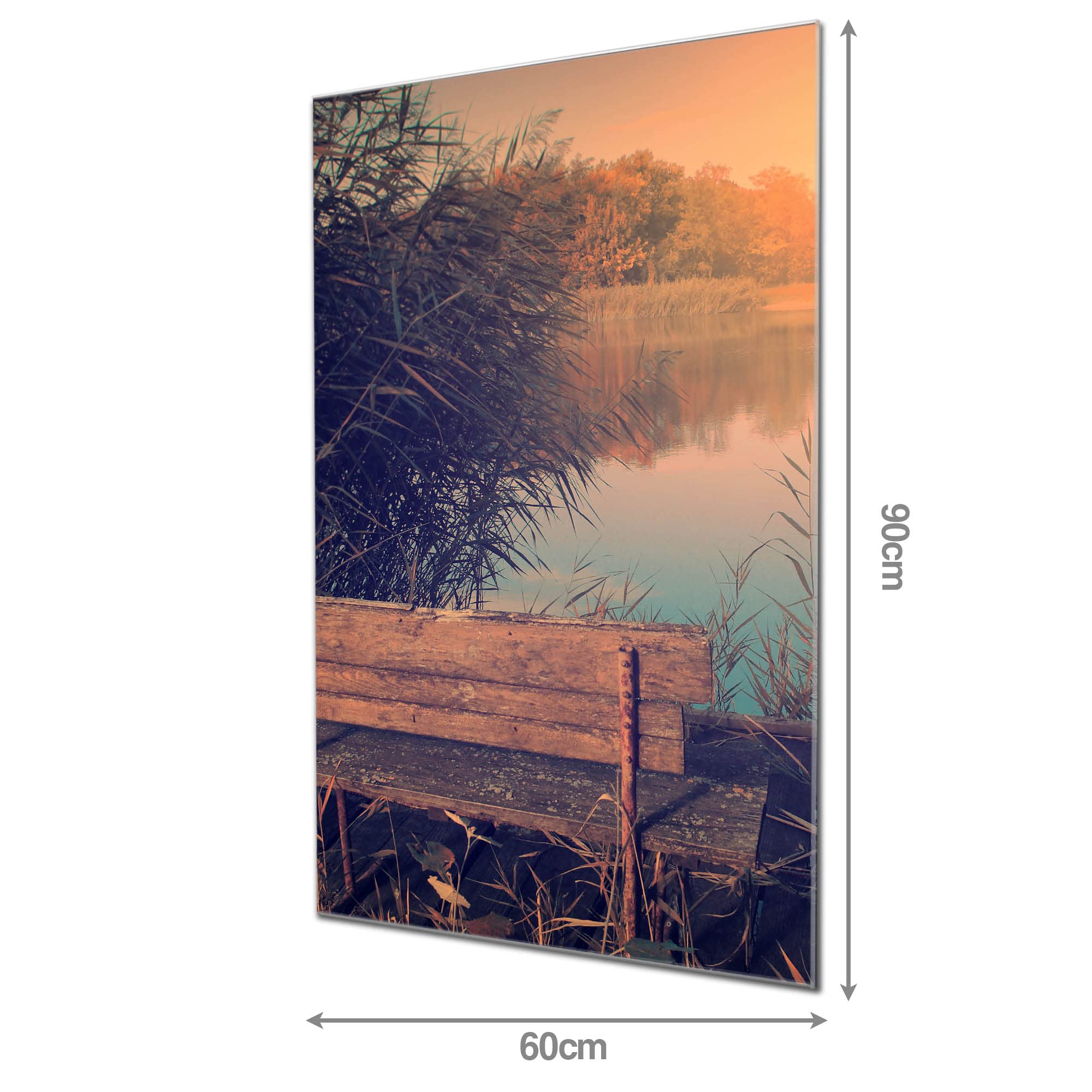 banjado Glas Magnetwand 60x90 mit Waldmotiv für Notizen, beschreibbar | Natürliches Magnetboard für Alltag und Planung, mit Motiv Bank Am See aus Wald und Natur