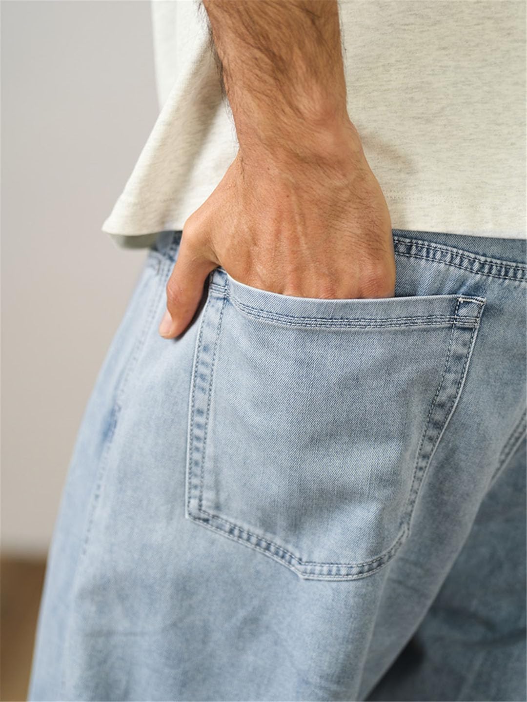 Vogrtcc Pantaloni da Uomo in Denim Leggero con vestibilità Ampia