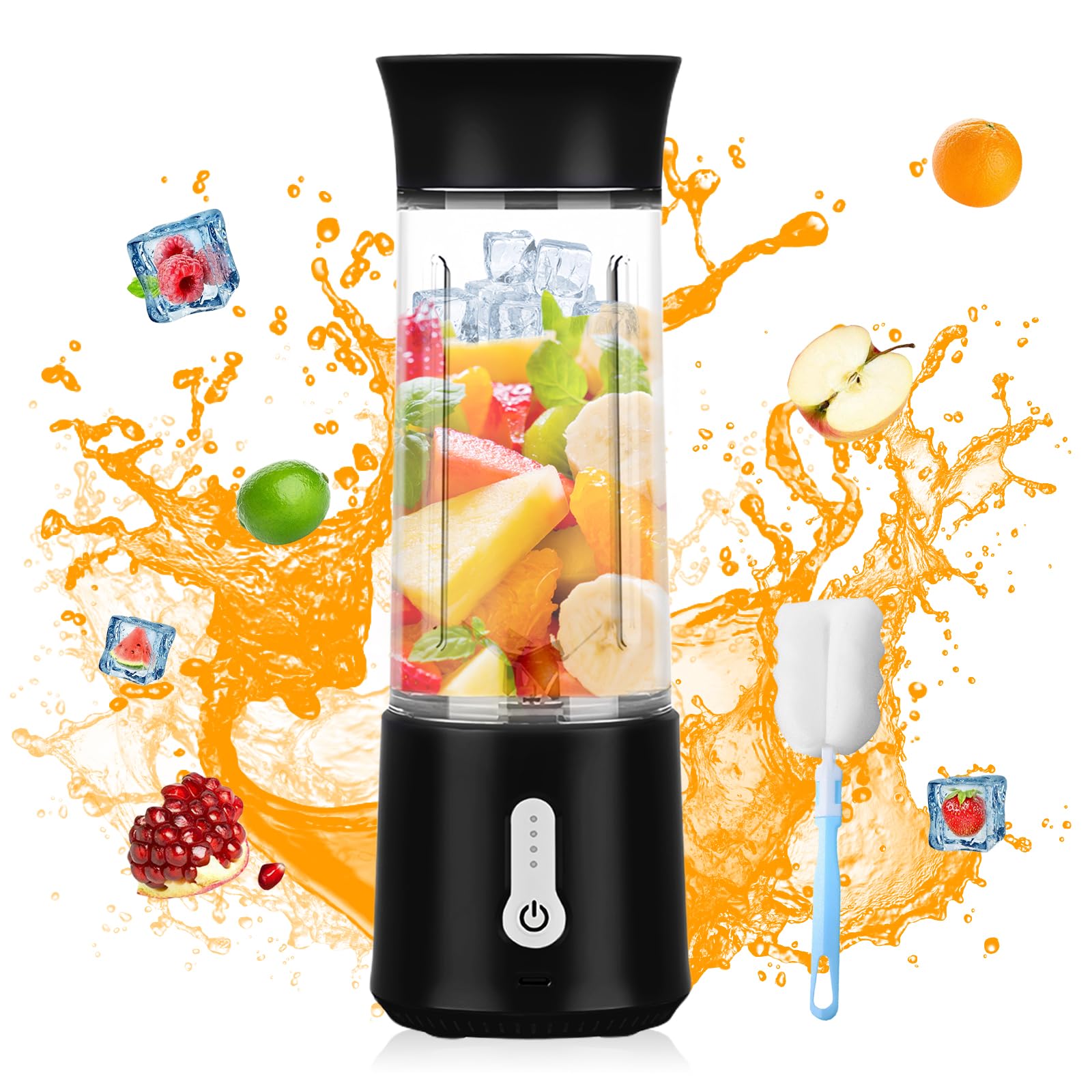 Vegena Batidora Portátil, Batidora De Vaso, Licuadora 500ml, Batidora De Vaso Portatil, Negro Mini Batidora, Recargable por USB, Licuadora Portátil para Fresh Juice Smoothies para Familias, Oficina