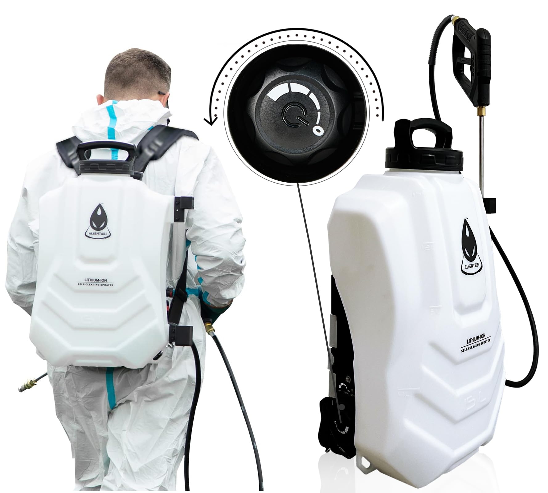 ALIENTABI Battery Powered Backpack Sprayer 4 Gallon, Self-Cleaning Garden Sprayer, 4.9Ah Ultra-Long Power Supply Lithium Battery Sprayer for Weeding, Cleaning, No Gear Limit, Variable Pressure
