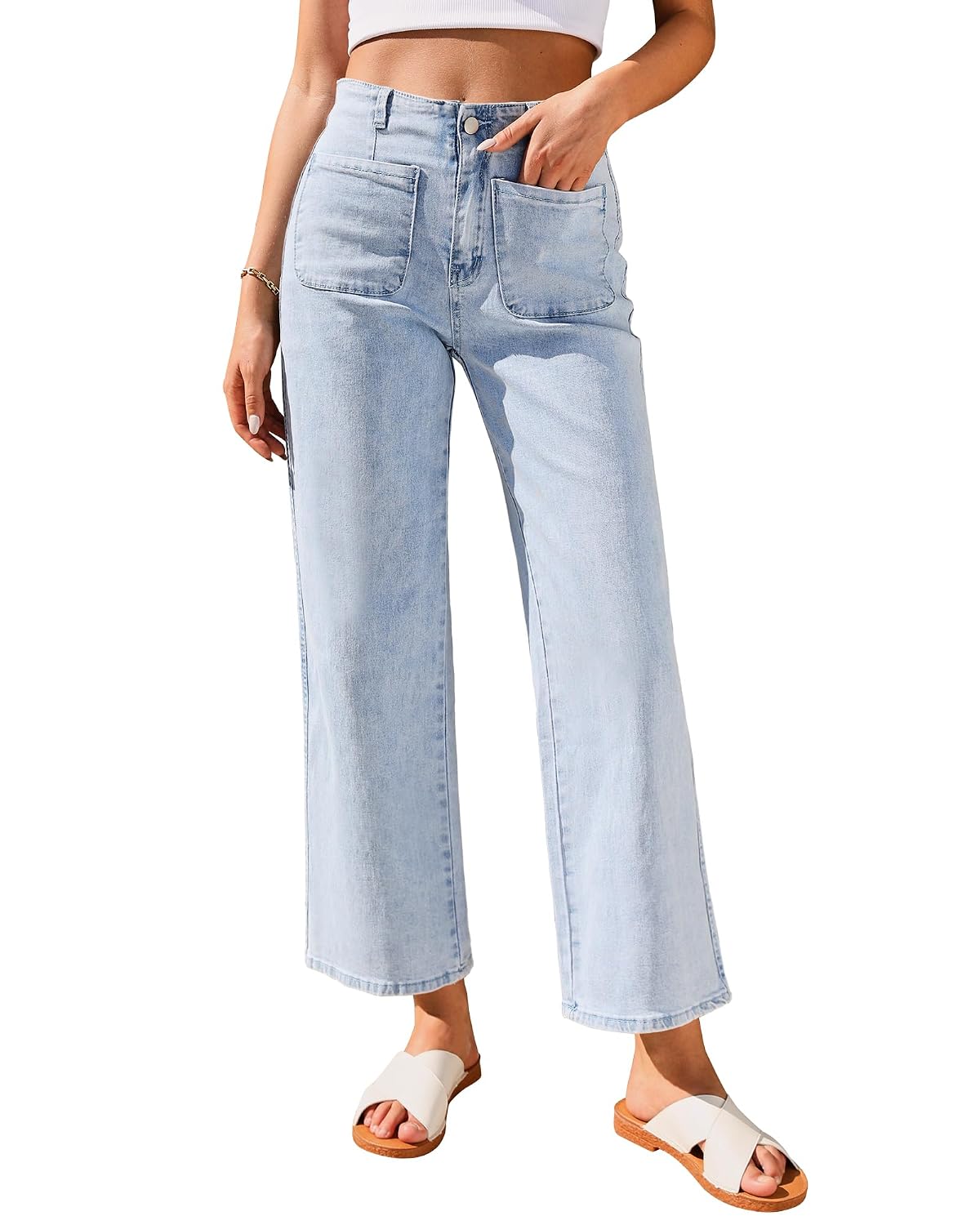 GRAPENT High Waisted Straight Leg Jeans with Pockets - Image 6