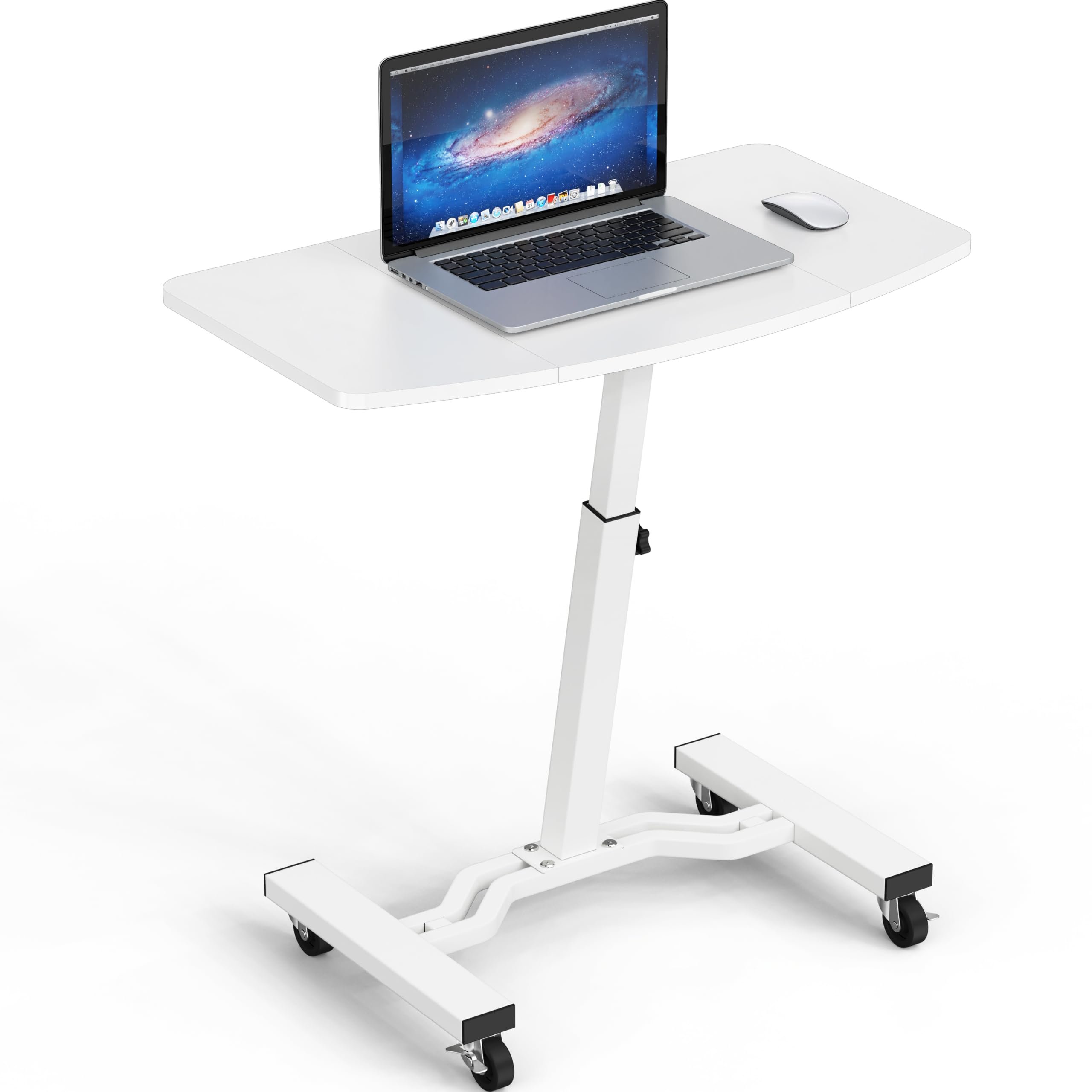 SHW Mobile Height Adjustable Laptop Rolling Cart w/Lockable Wheels, White