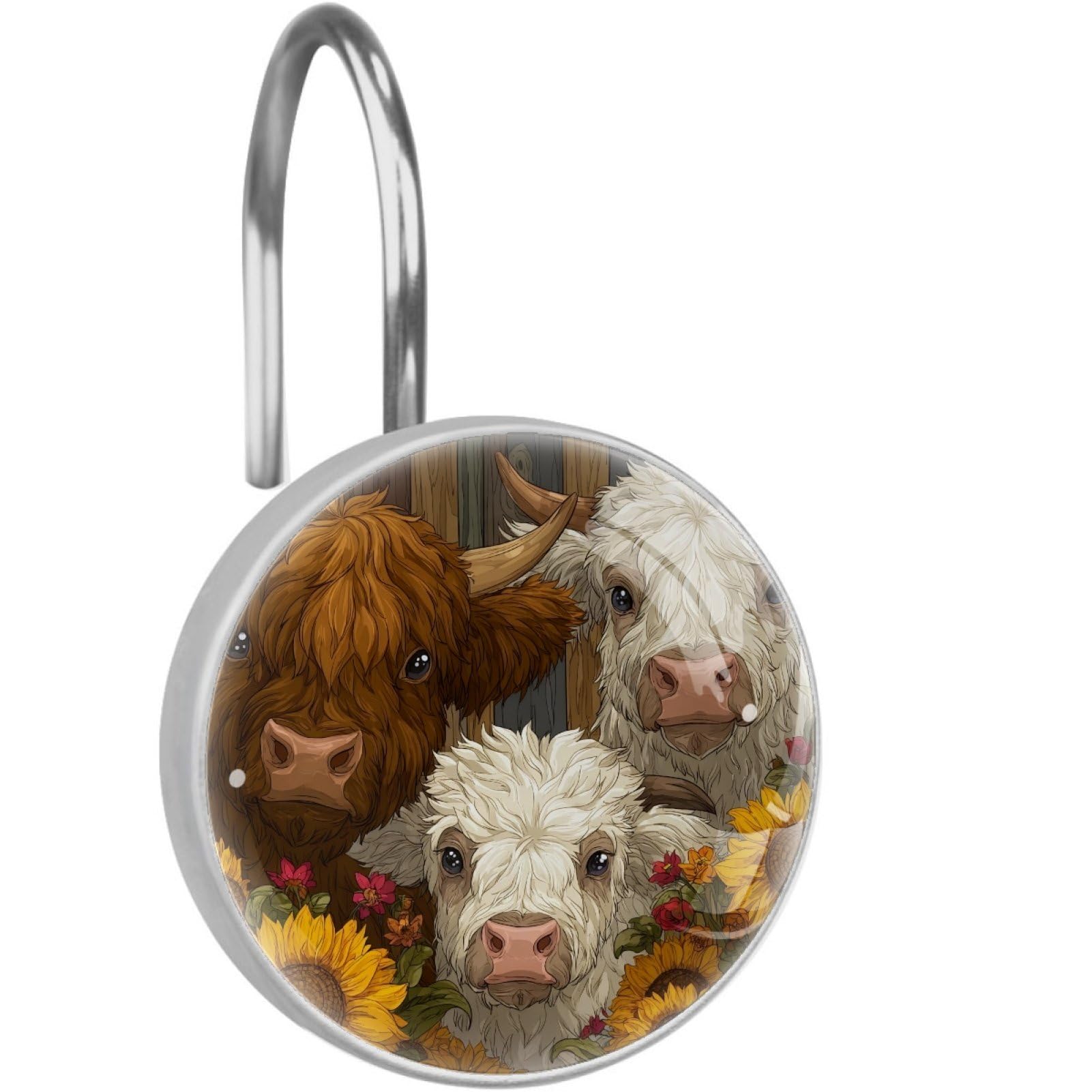 VAPOKF Decorative Shower Curtain Hook: Highland Cow Sunflower Rustproof Stainless Steel Shower Curtain Ring for Bathroom - Shower Curtain Hook & Hangers - Set of 12